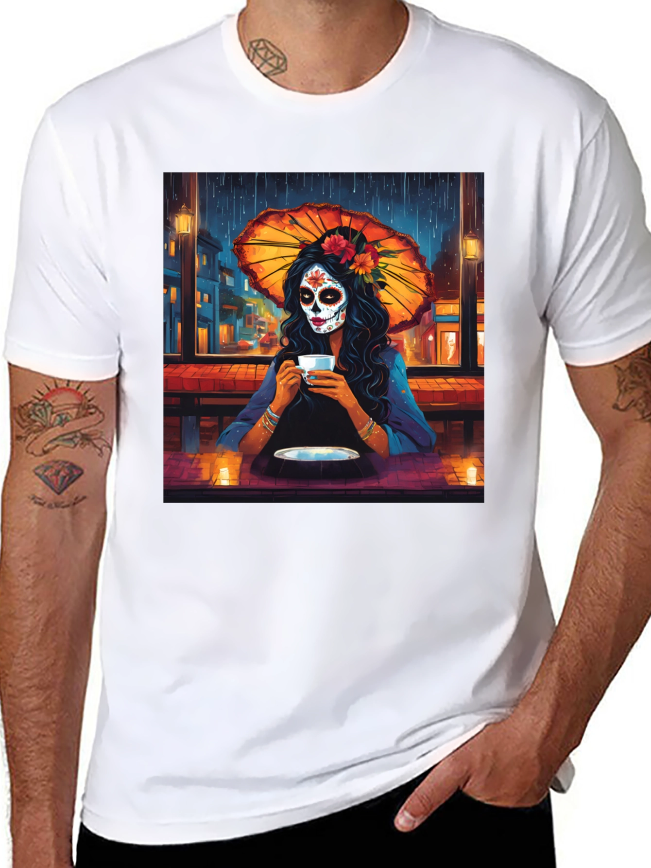 Black Sugar Skull Girl T-Shirt - Day of the Dead Art Tee view 8