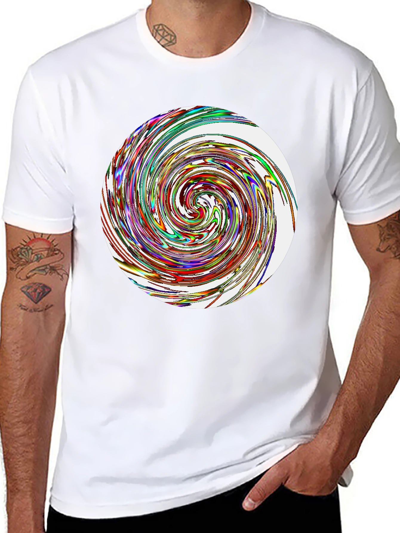 Black Abstract Swirl Graphic Tee - Black Cotton Blend T-Shirt view 8