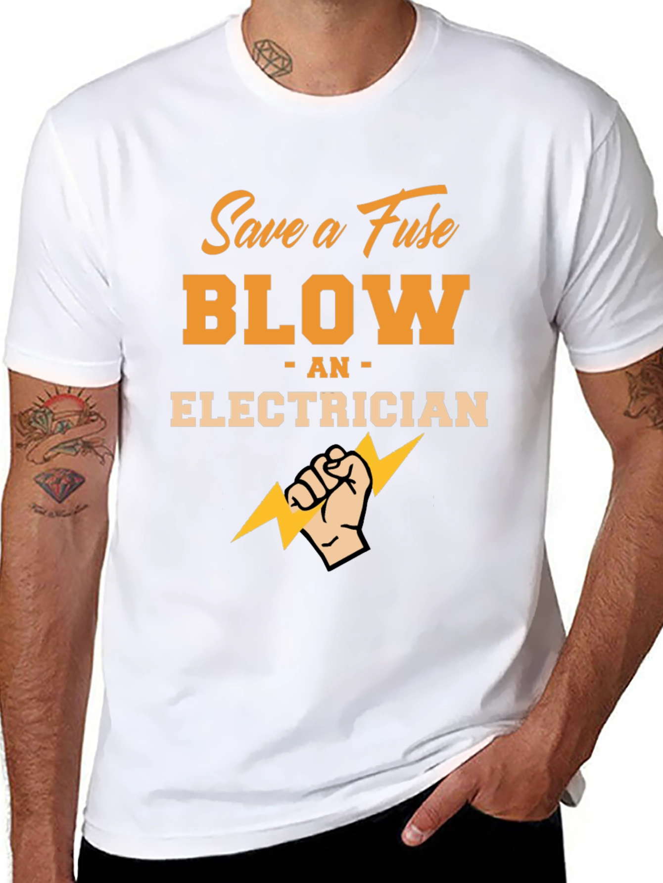Black Save a Fuse Blow an Electrician Black T-Shirt view 8