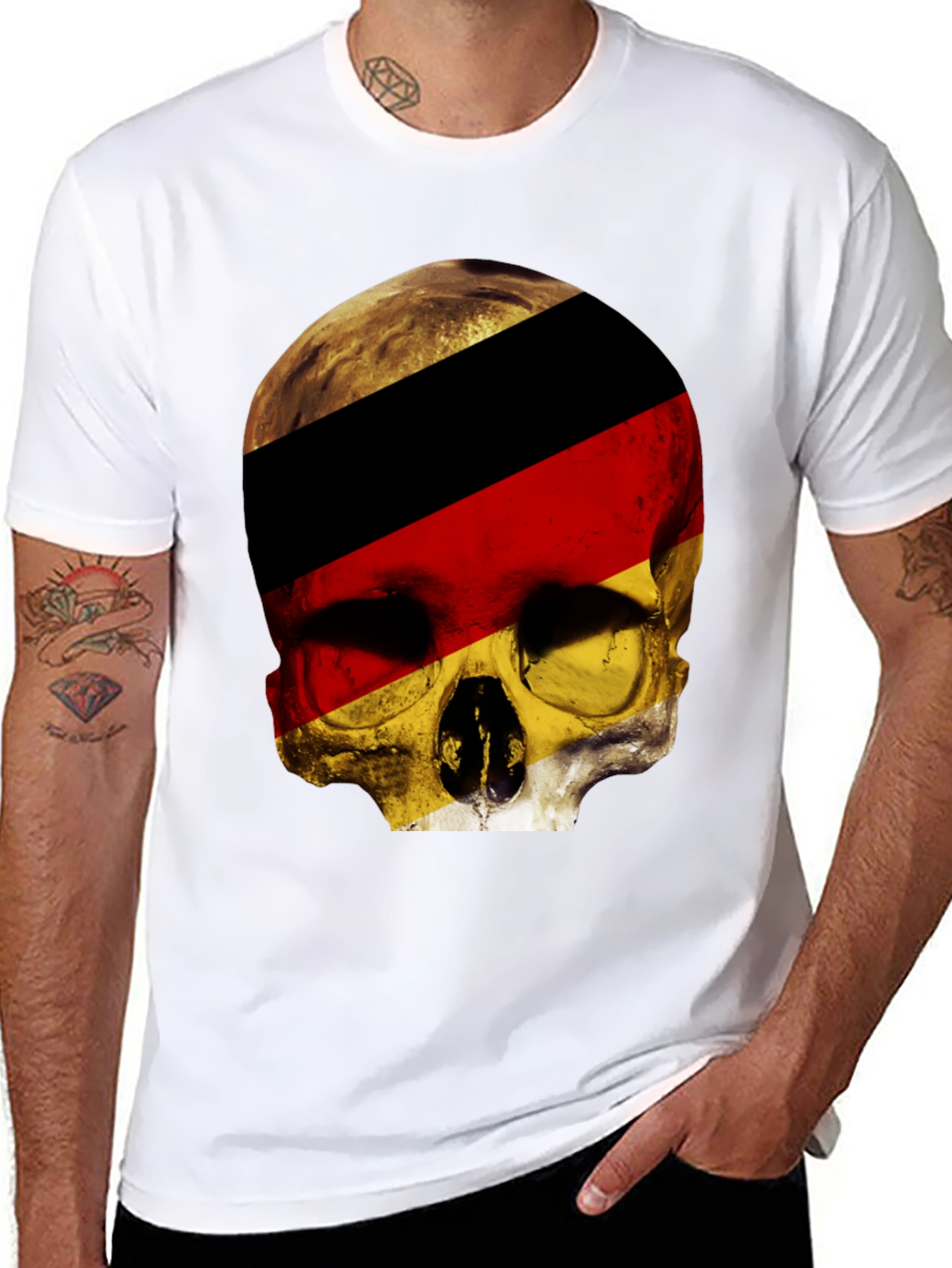 Black German Flag Skull Graphic T-Shirt - Black view 8
