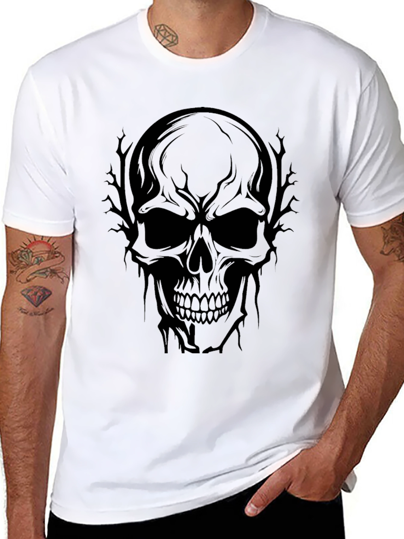 Black Skull Graphic Tee - Men's Black T-Shirt view 8