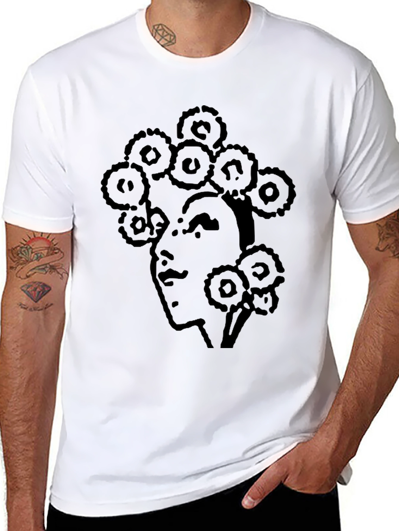 Black Abstract Face Print T-Shirt - Casual Black Tee view 8