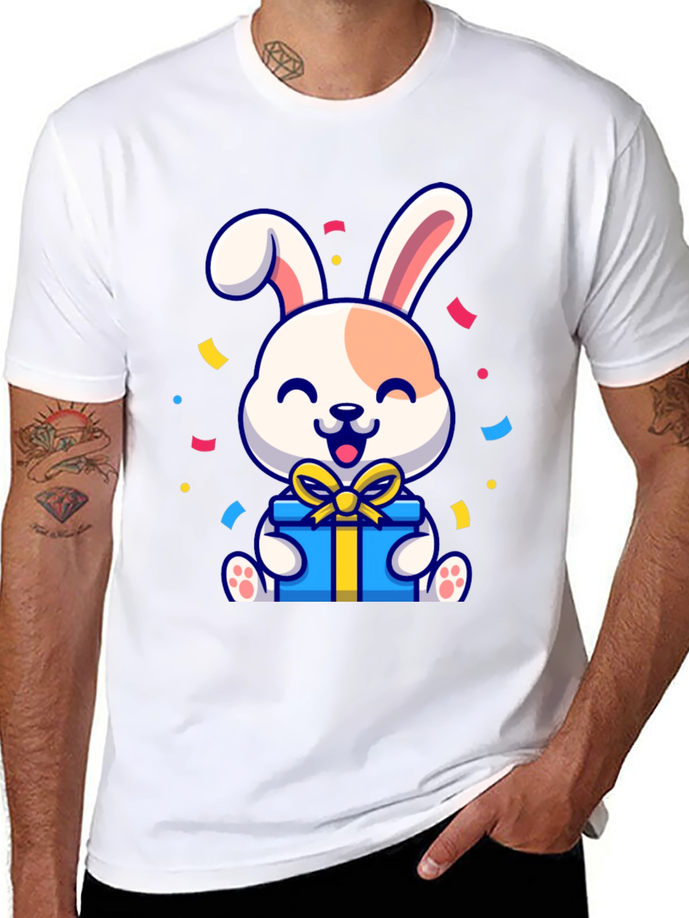 Black Cute Bunny Holding Gift T-Shirt view 8