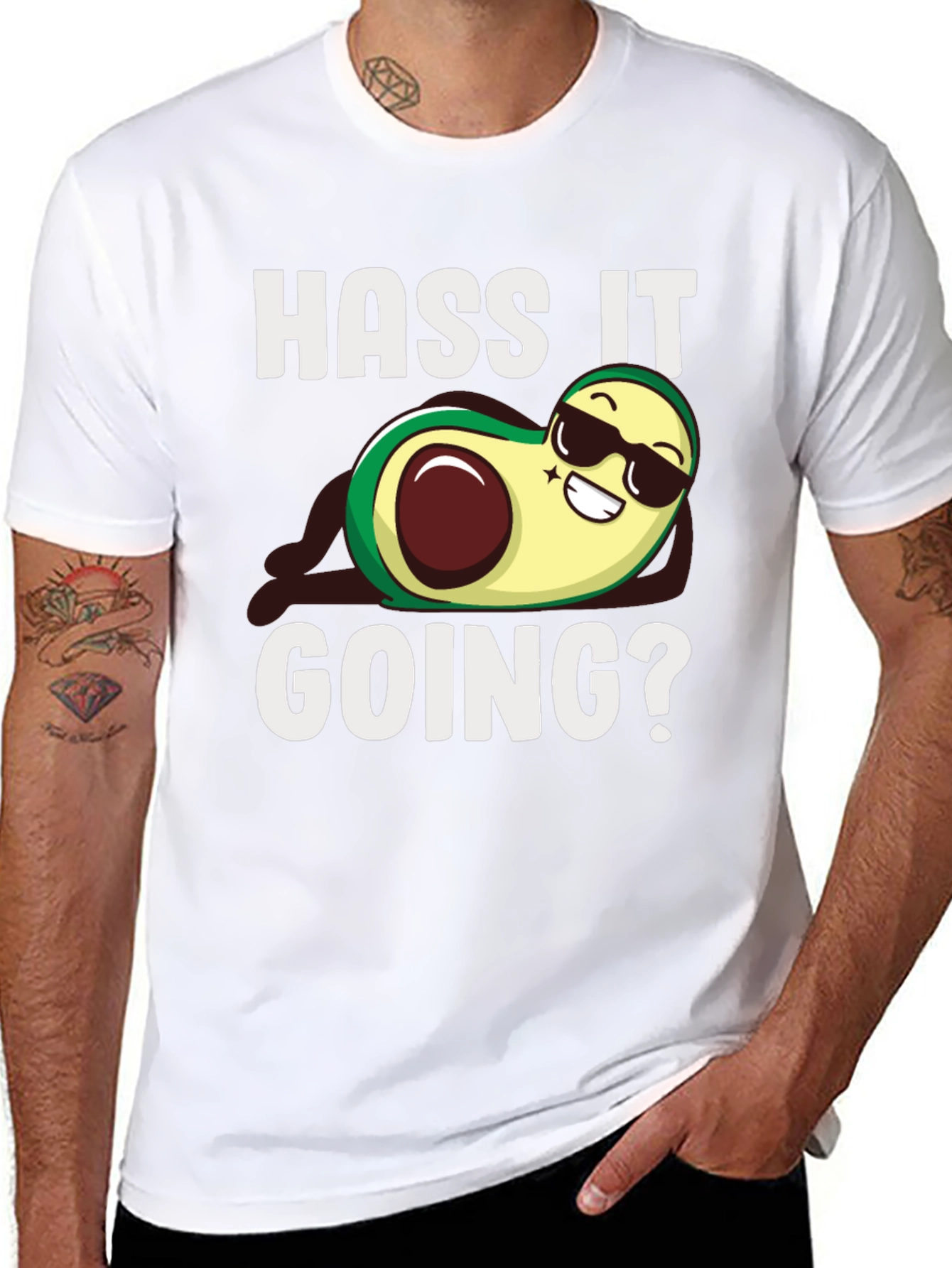 Black Hass It Going? Avocado Graphic T-Shirt - Funny Pun Tee view 8