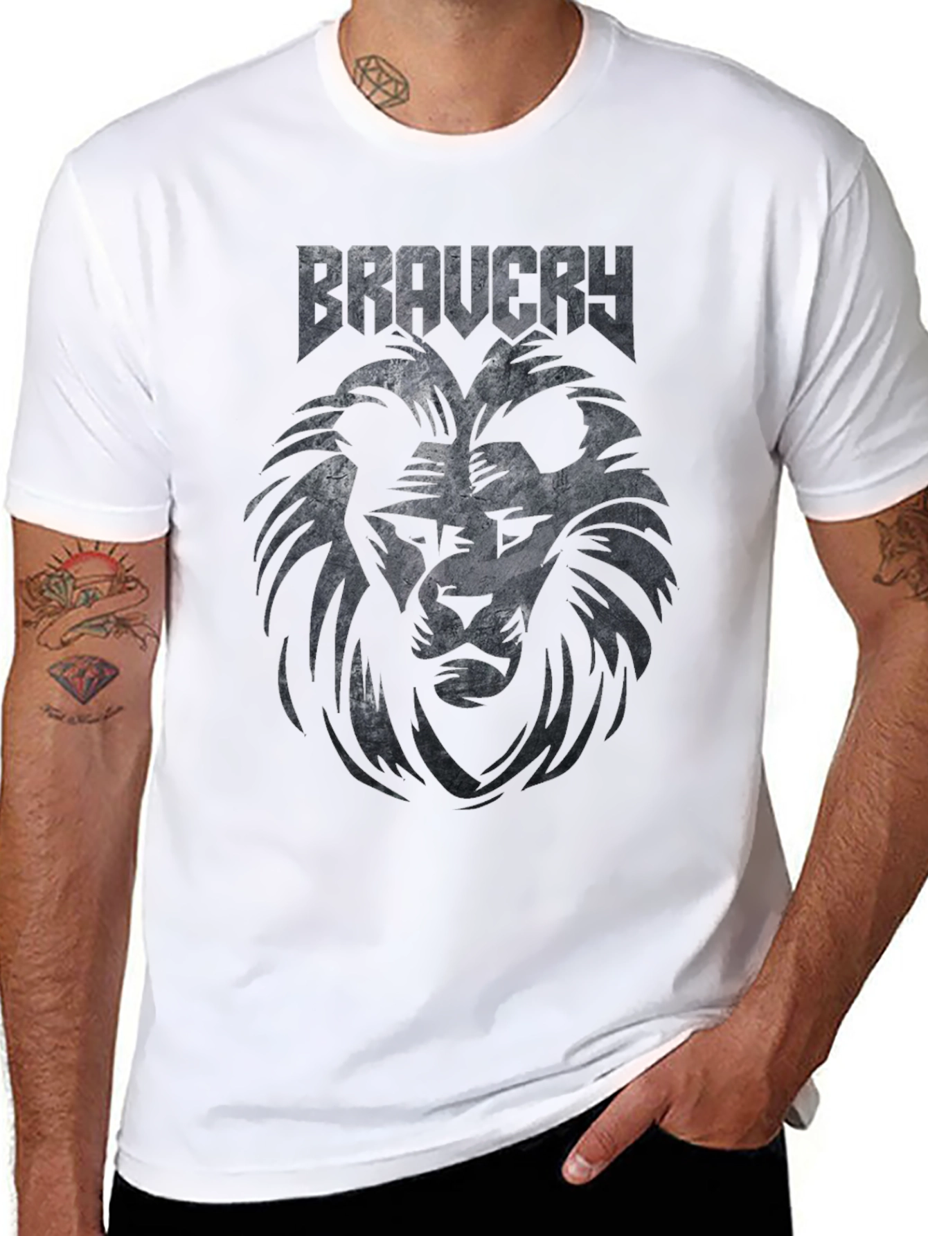Black Bravery Lion Graphic T-Shirt - Black Cotton Tee view 8