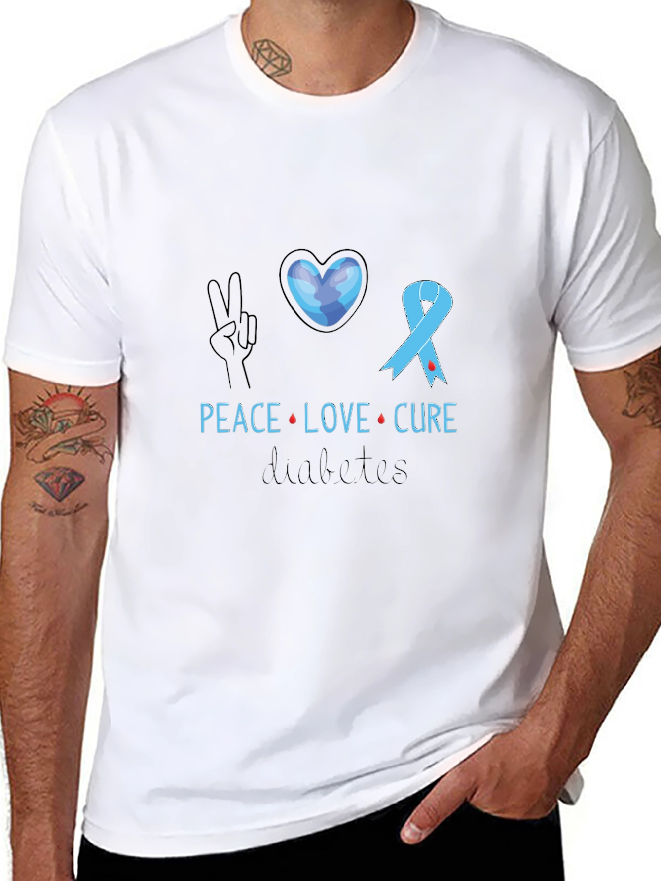 Peace Love Cure Diabetes Awareness T-Shirt - 8