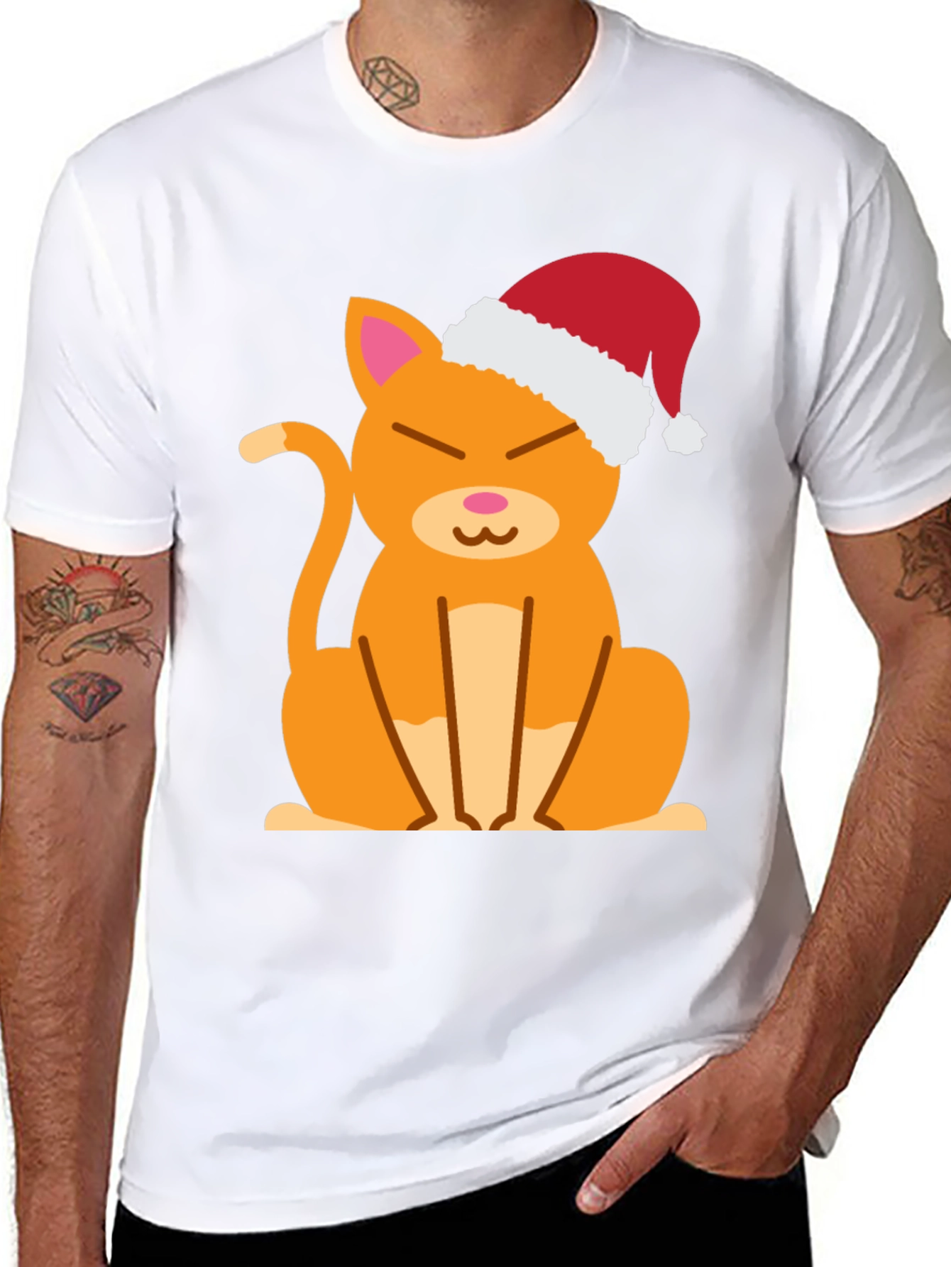 Black Festive Cat Tee - Santa Hat Cute Kitten Shirt view 8