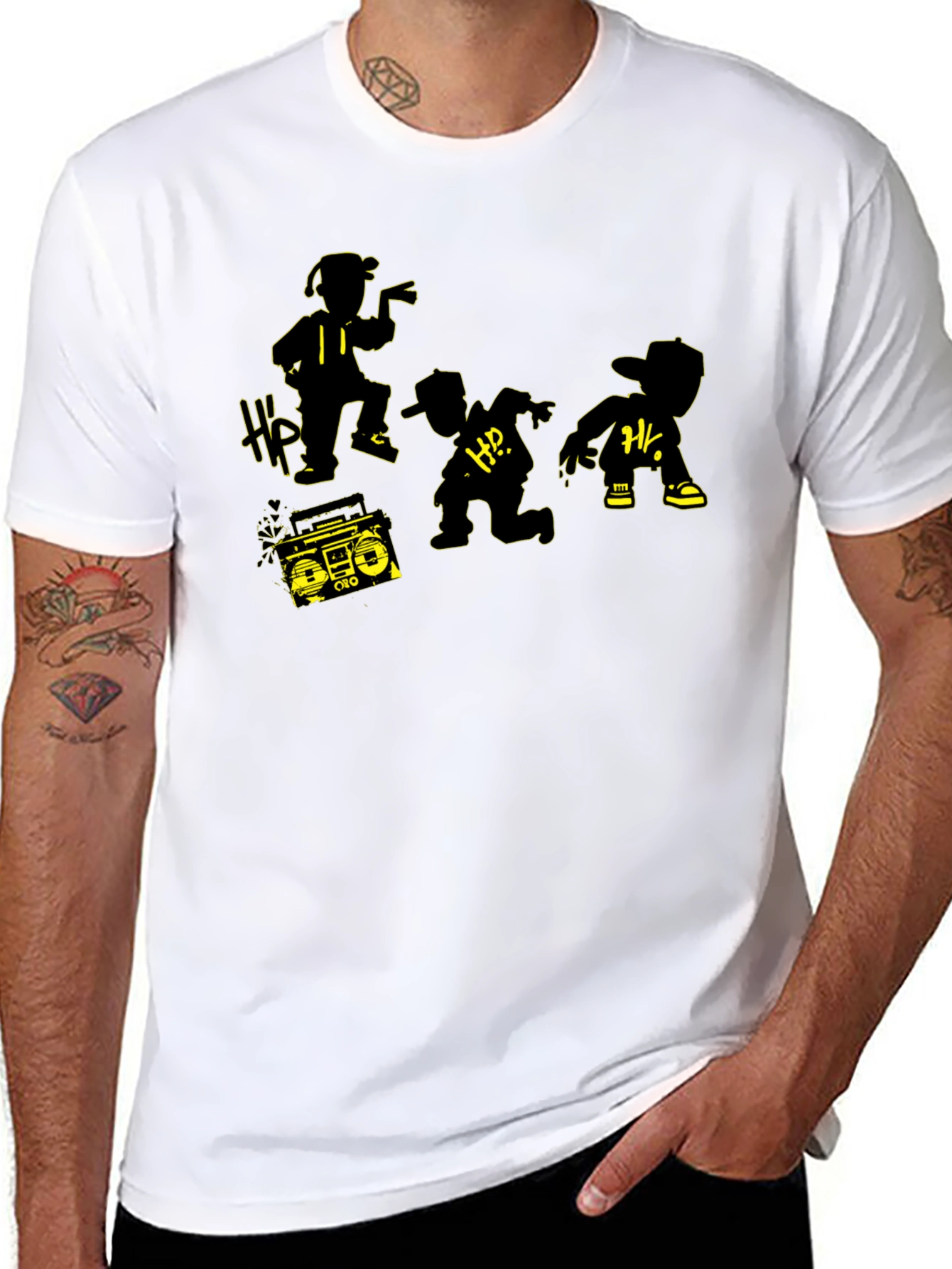 Black Retro Hip Hop Crew T-Shirt - Classic Boombox Design view 8