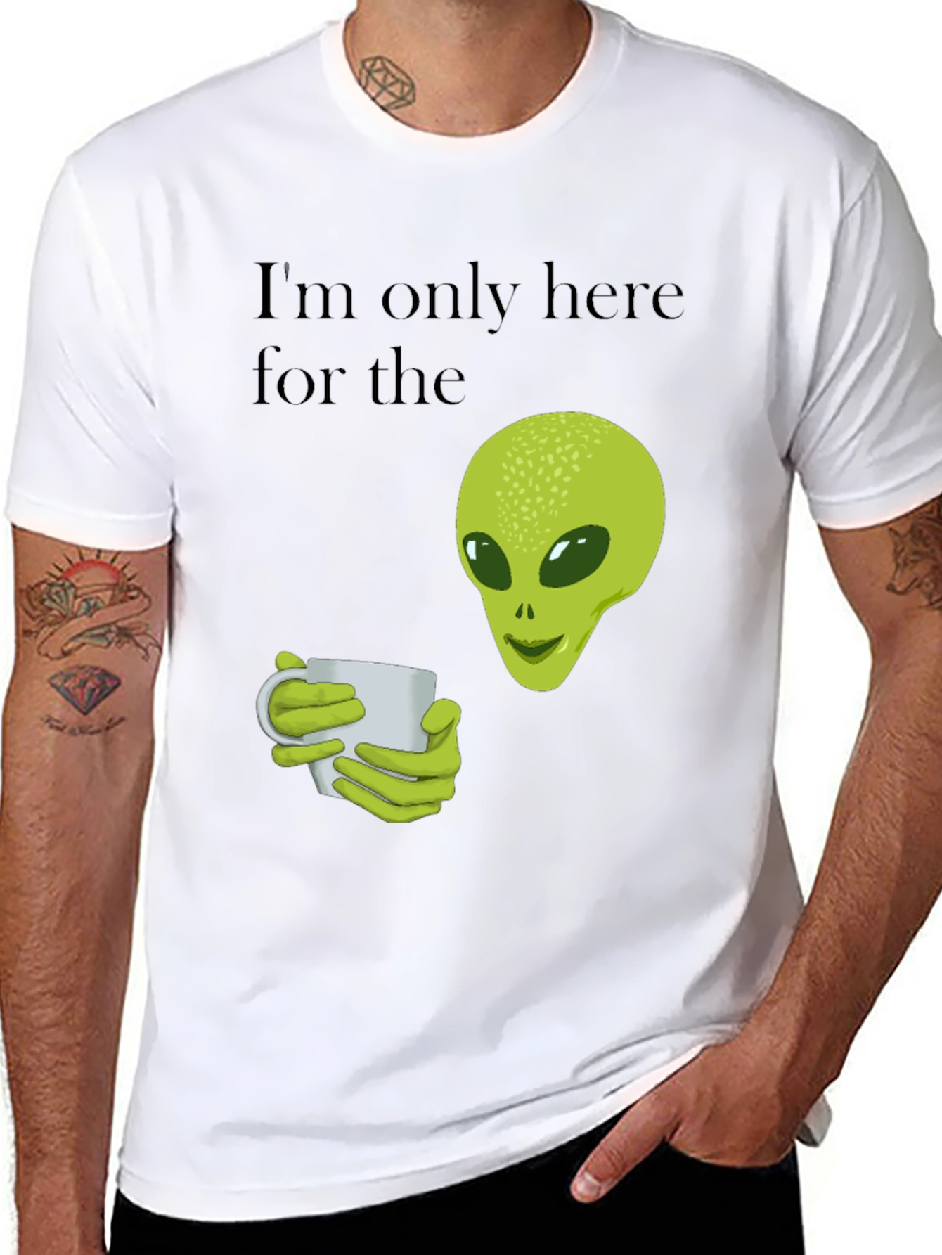 Black Alien Coffee T-Shirt - I'm Only Here For The Coffee view 8