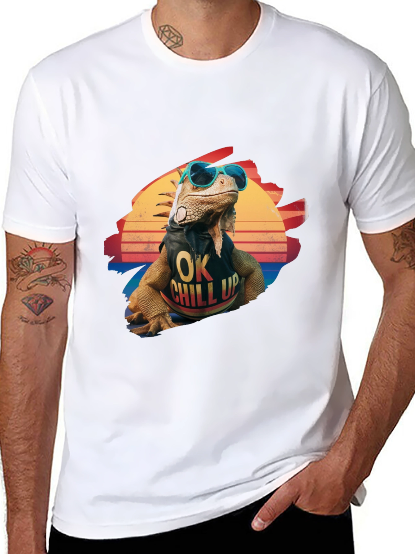 Black Cool Iguana Graphic T-Shirt - "OK Chill Up" view 8