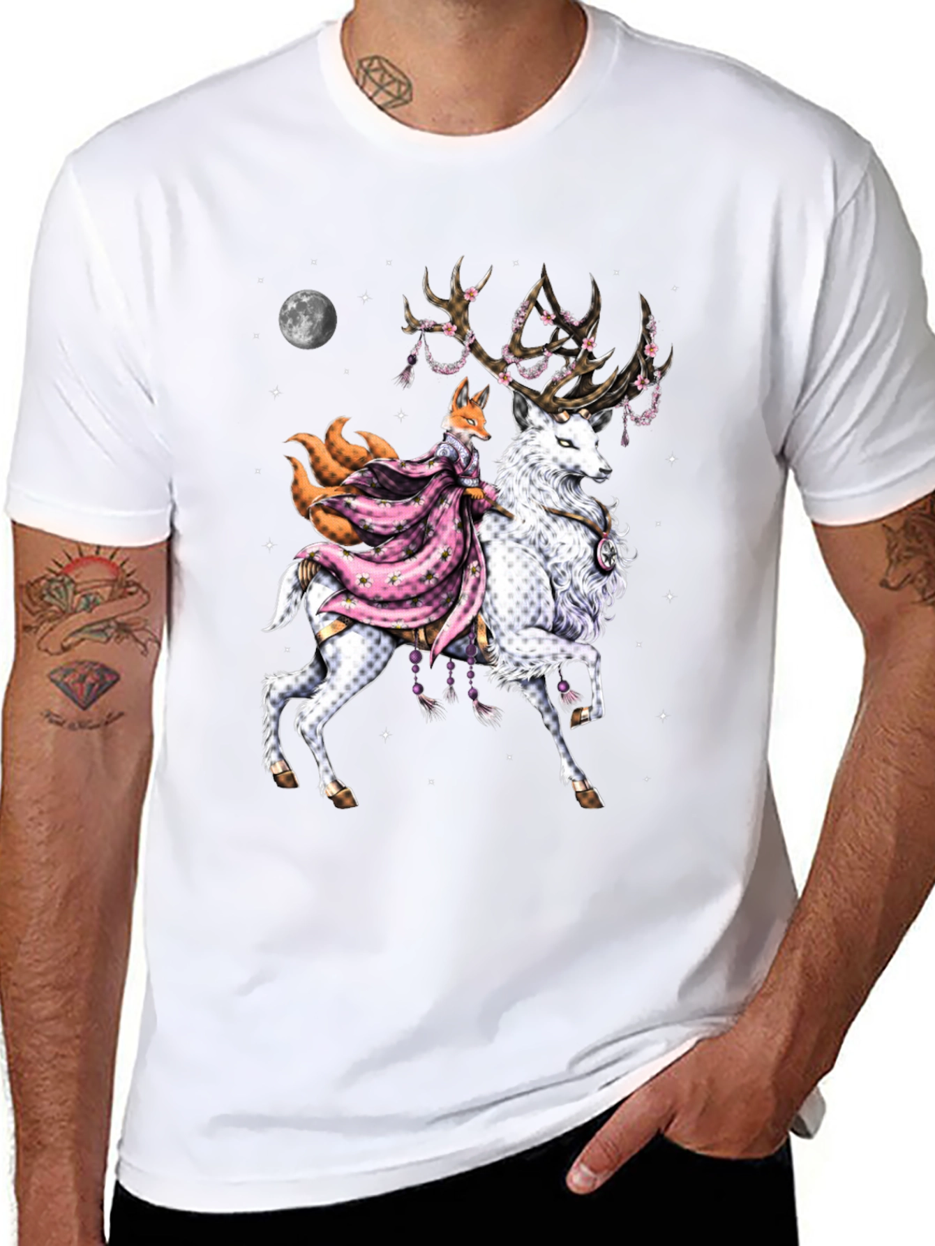 Black Fox & Deer Graphic Tee - Unique Design view 8