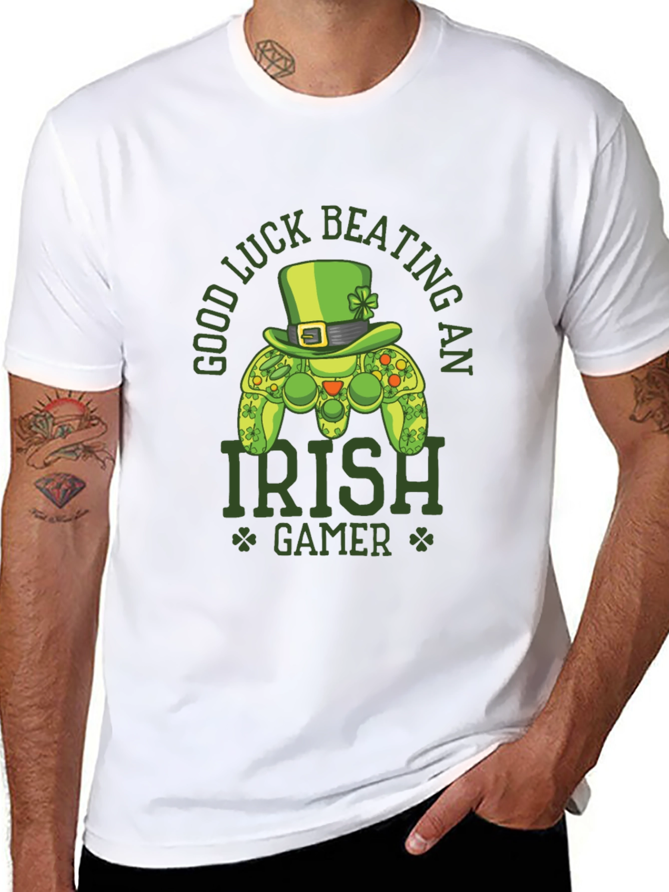 Black Irish Gamer T-Shirt - Good Luck Beating An Irish Gamer view 8