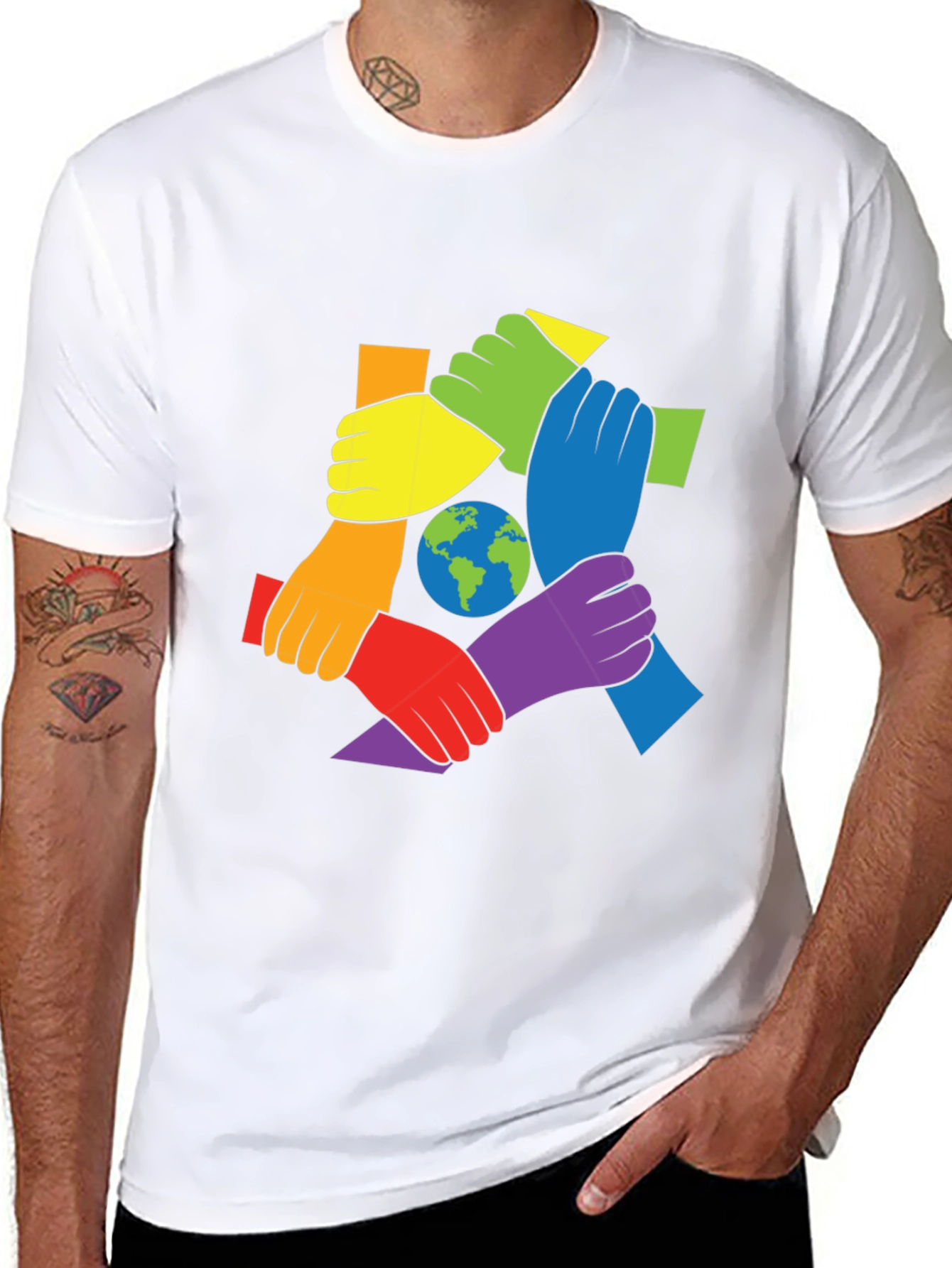 Black Unity Hands Earth Graphic Tee view 8
