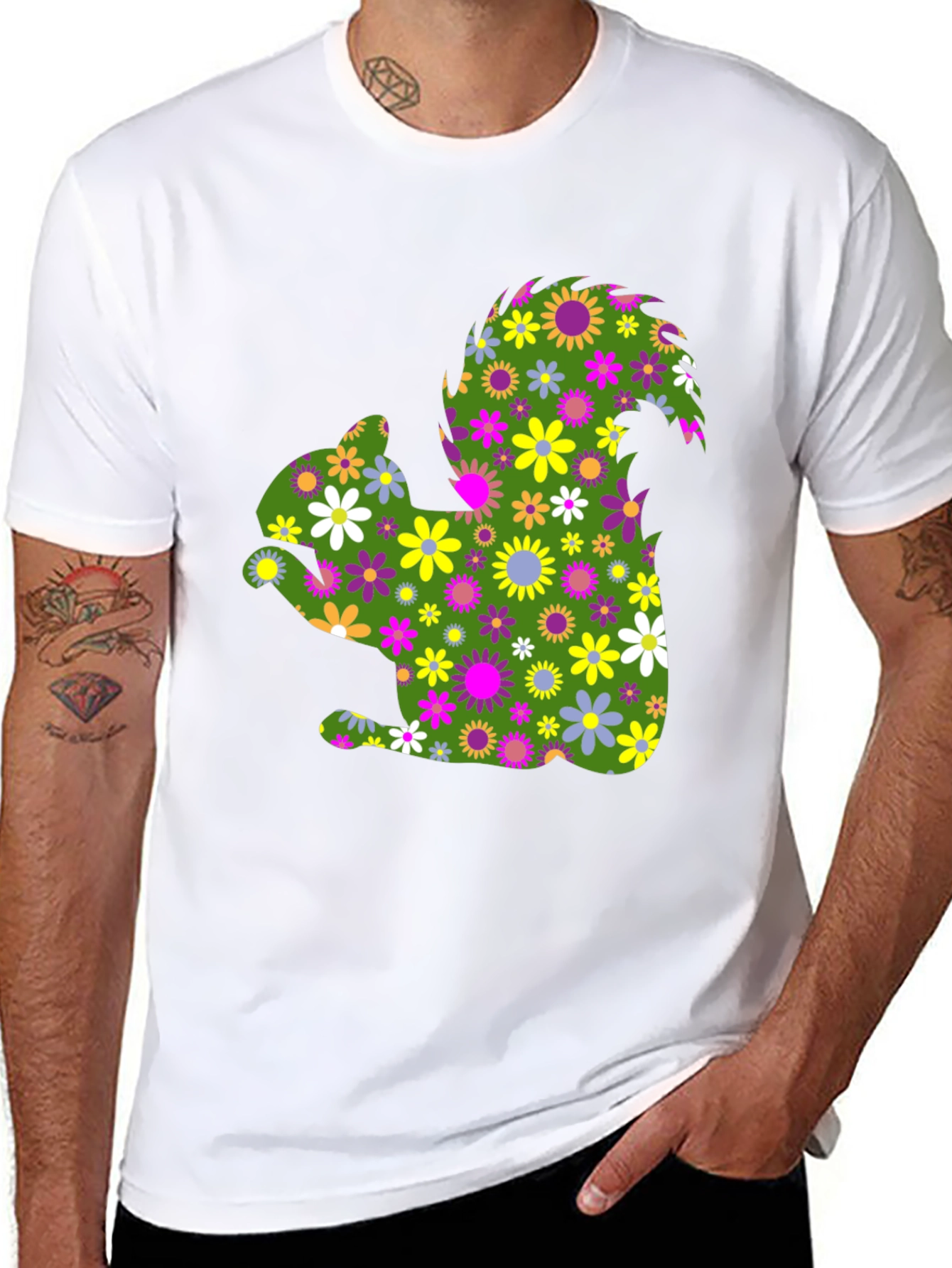 Black Floral Squirrel Graphic Tee - Unique Nature Shirt view 8