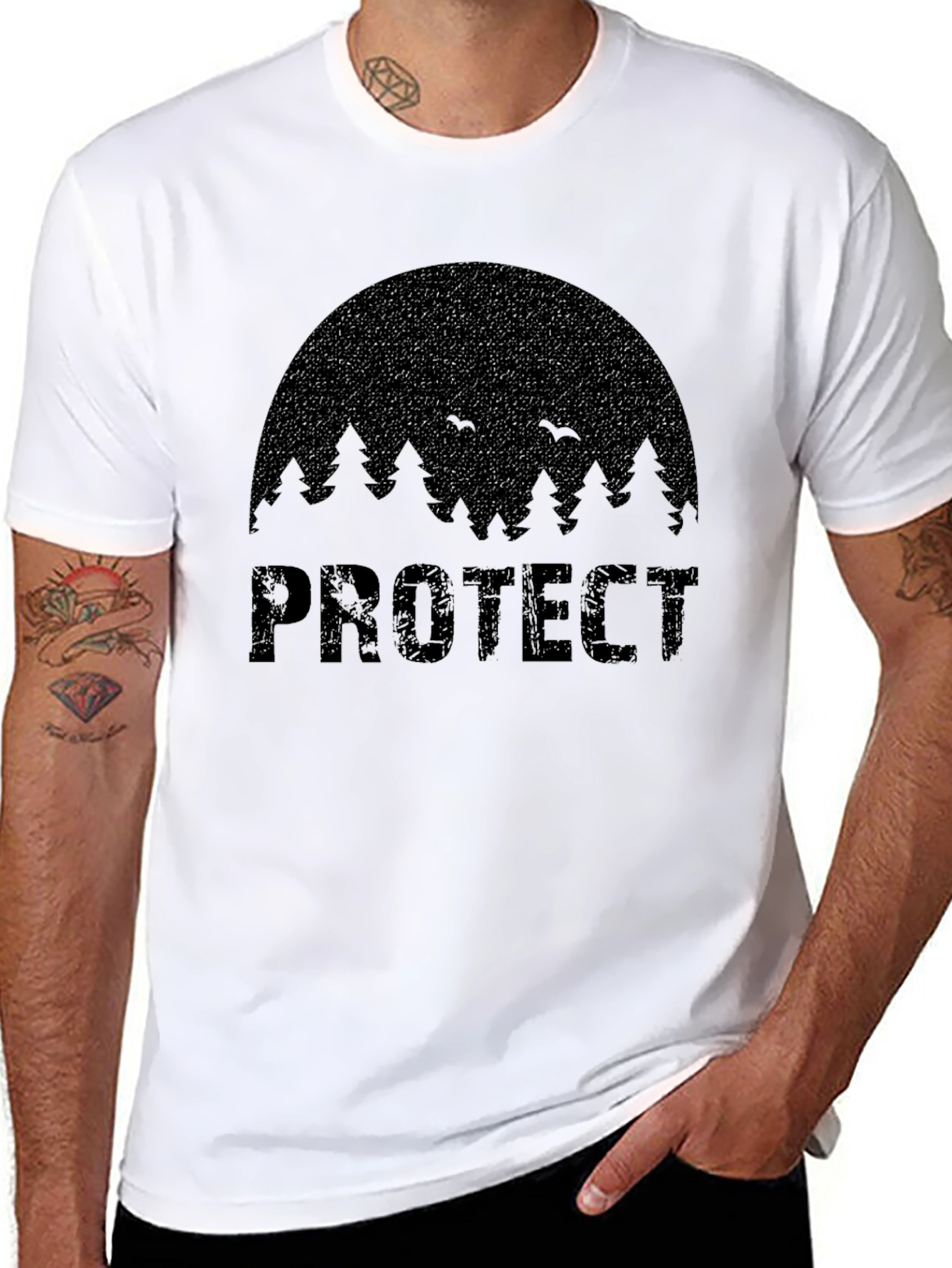 Black Protect Nature Black Graphic T-Shirt view 8