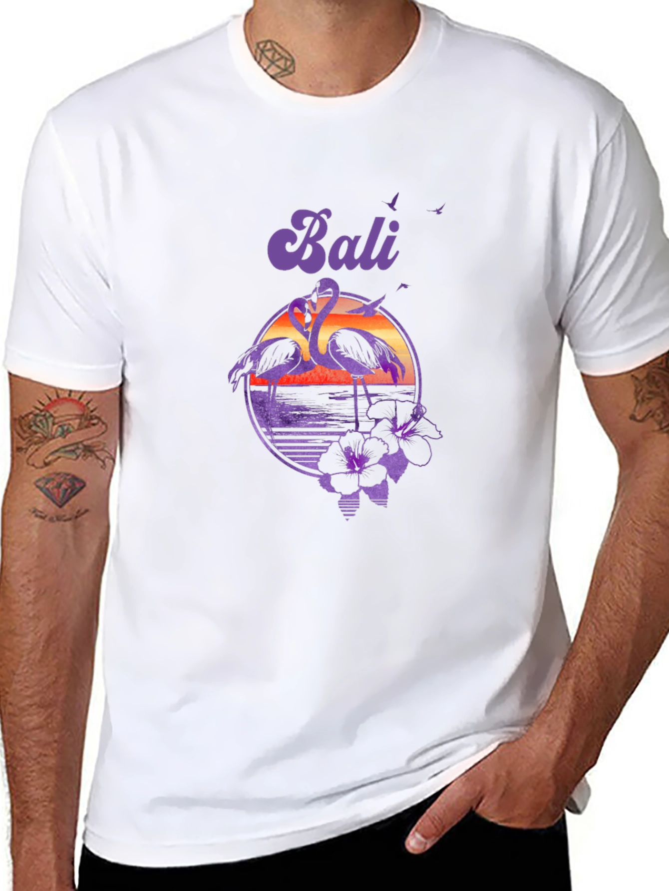 Black Bali Flamingo Sunset Graphic Tee - Tropical Island Style view 8