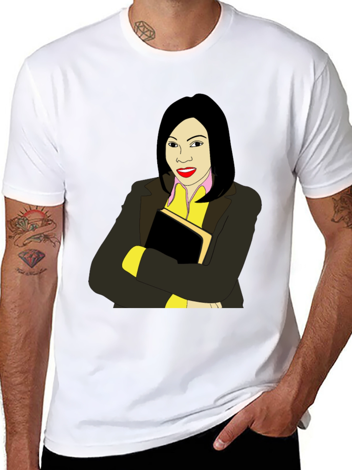 Illustrated Woman on Black T-Shirt - 8