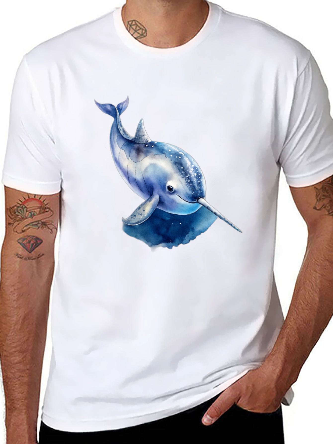Black Narwhal Graphic Tee - Black Cotton T-Shirt view 8
