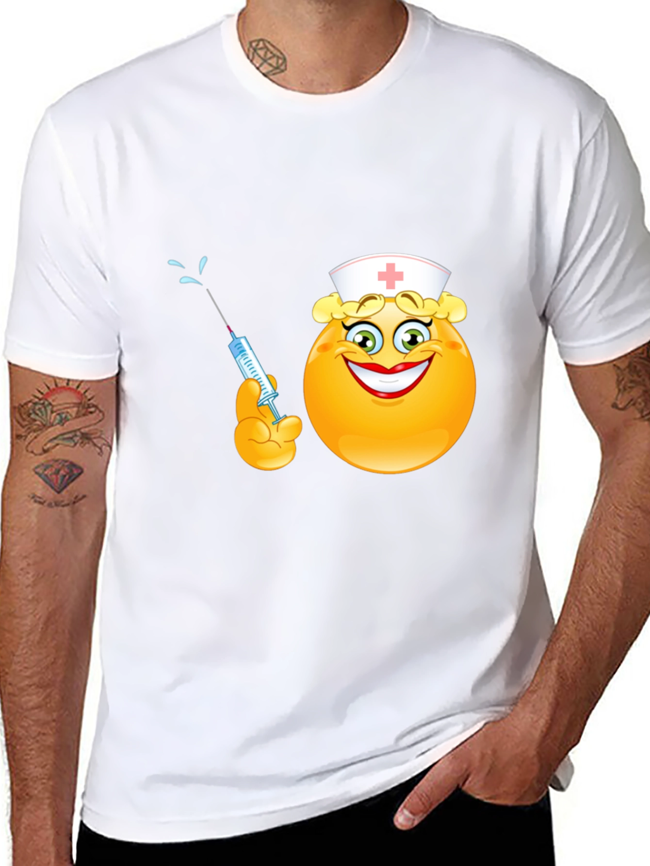 Black Funny Nurse Emoji T-Shirt - Black Cotton Tee view 8