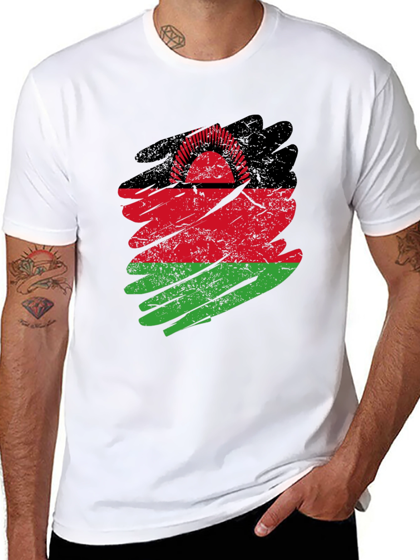Black Malawi Flag T-Shirt: Distressed Graphic Tee view 8