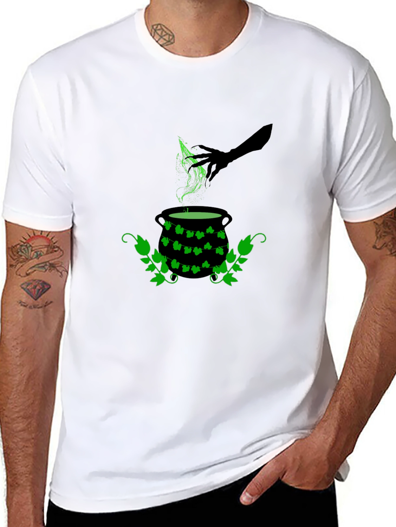 Black Witch Cauldron T-Shirt - Green Potion Brew view 8