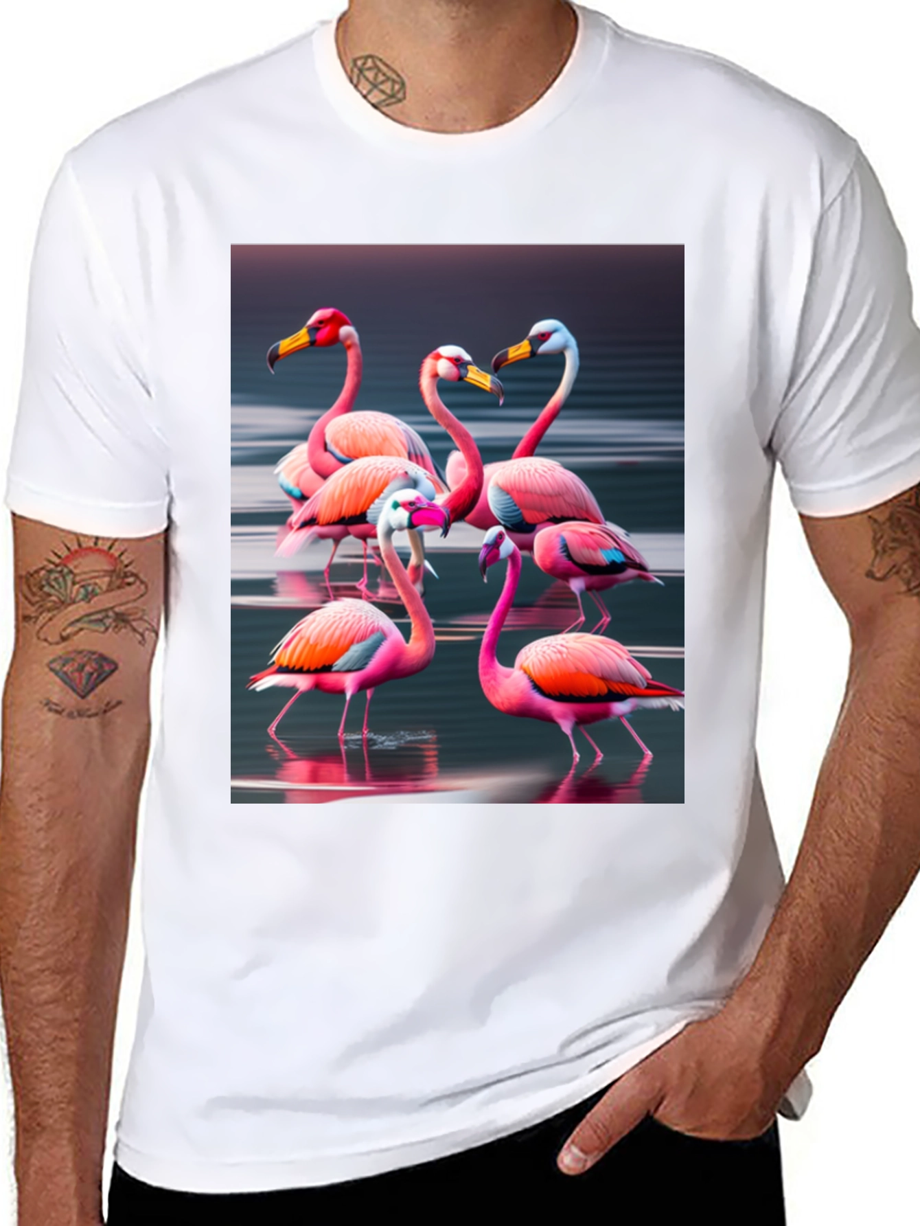 Black Flamingo Flock Graphic Tee - Black Cotton view 8