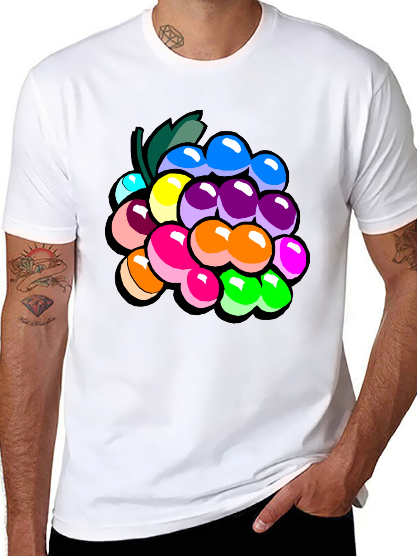 Black Colorful Grapes Graphic T-Shirt - Novelty Fruit Tee view 8