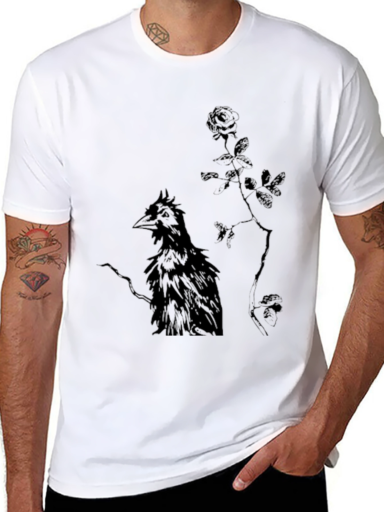 Black Raven and Rose Graphic Black T-Shirt view 8