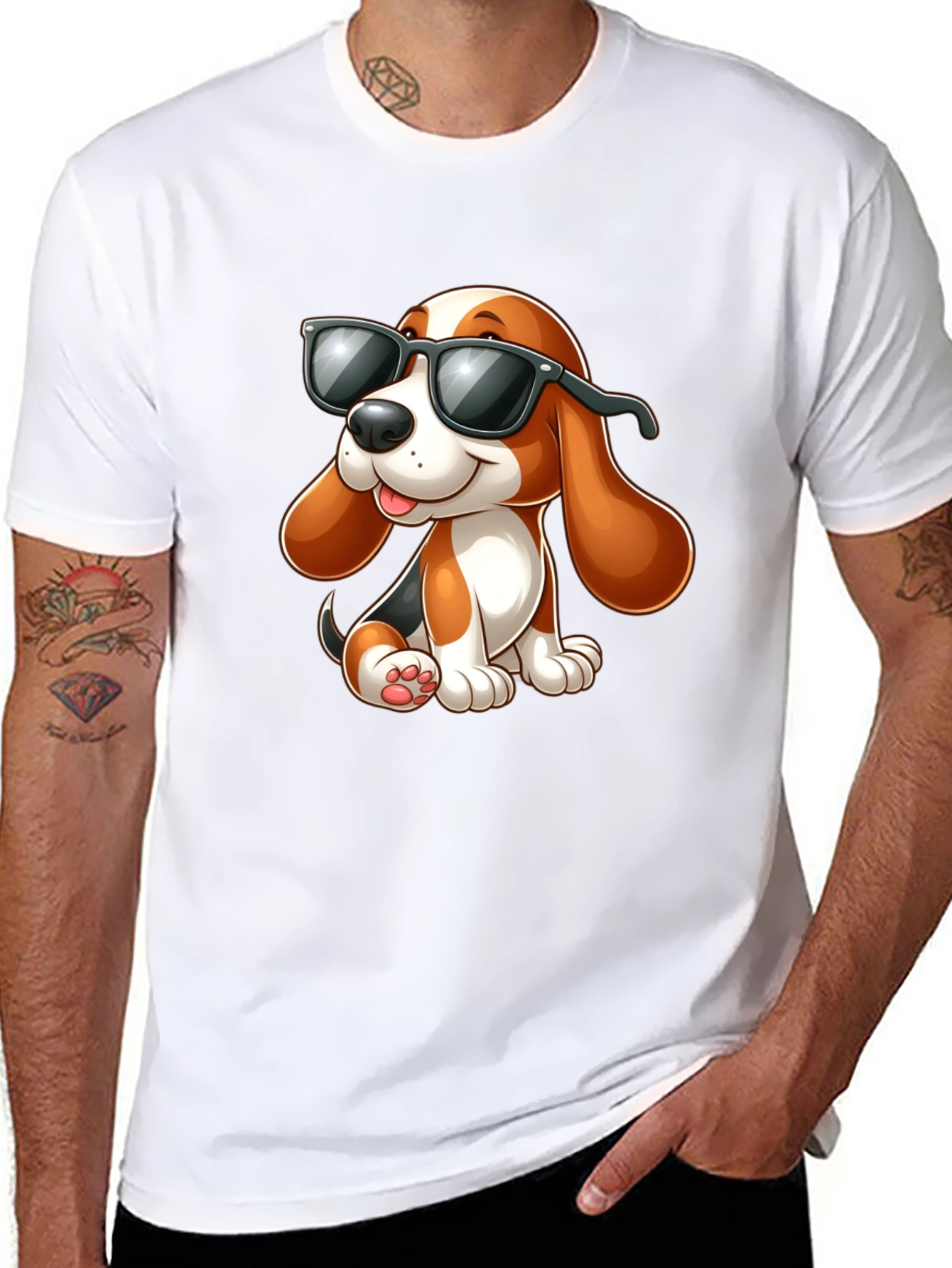Black Cool Cartoon Dog Graphic T-Shirt view 8