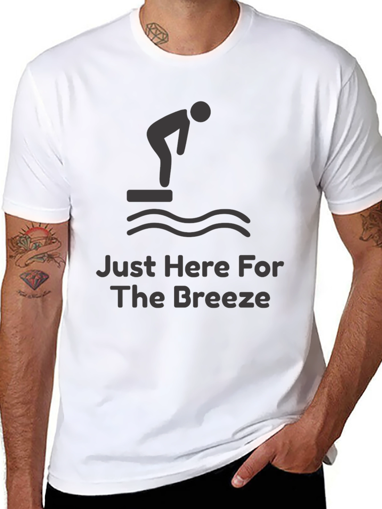 Black Just Here For The Breeze Funny Diver T-Shirt view 8
