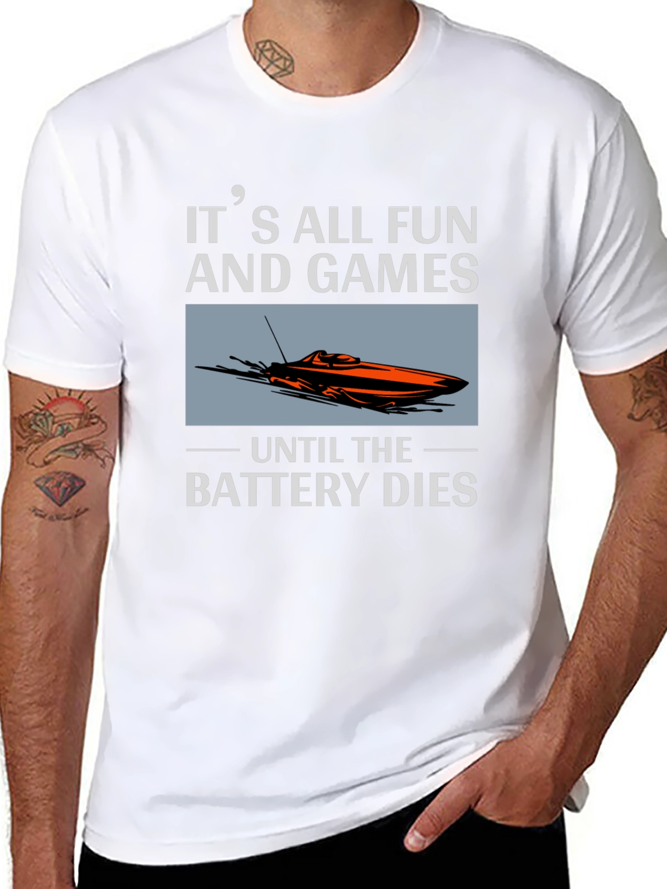 Black It's All Fun and Games Until The Battery Dies T-Shirt view 8