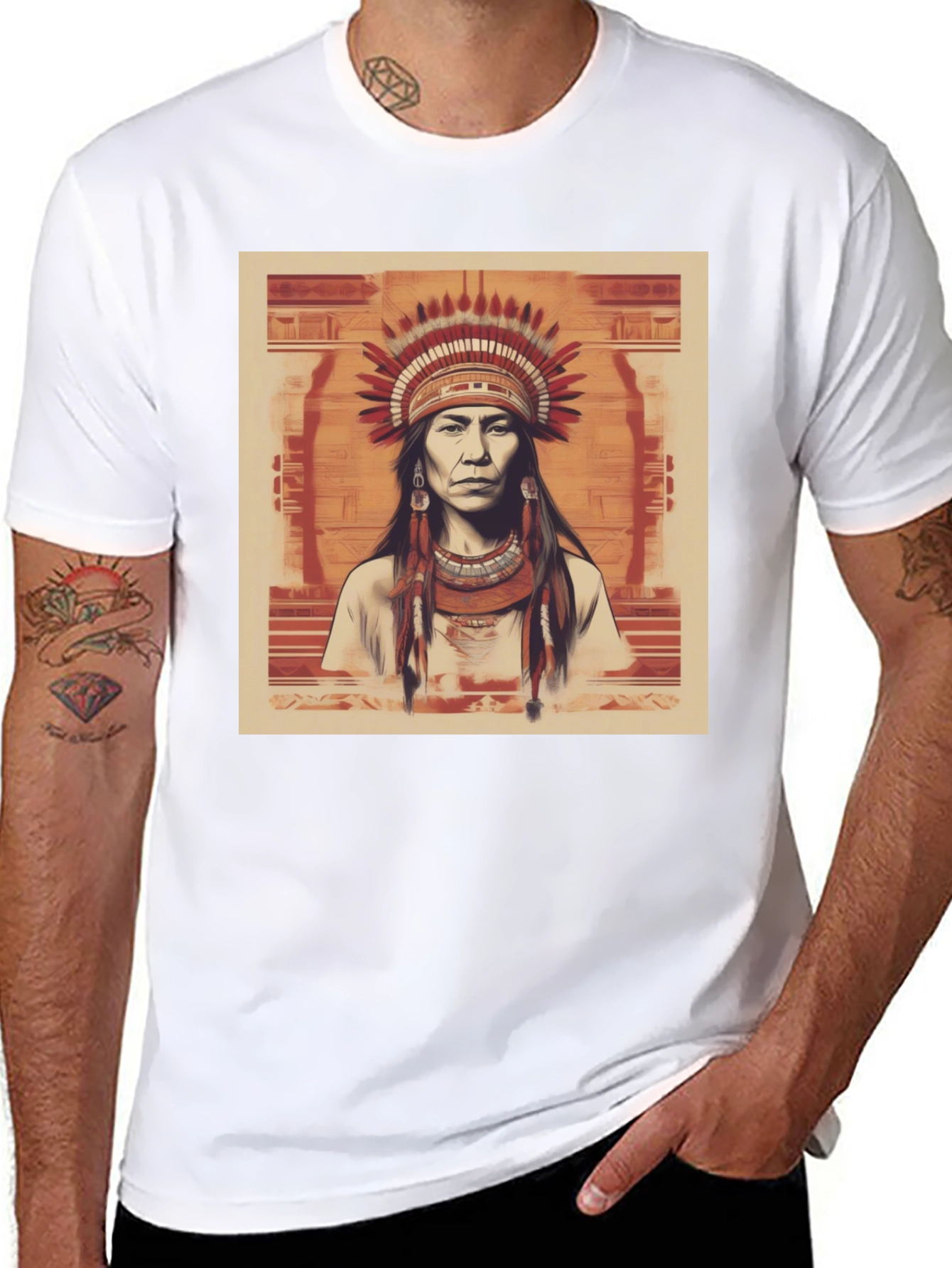 Black Native American Chief Graphic Tee - Black Cotton view 8