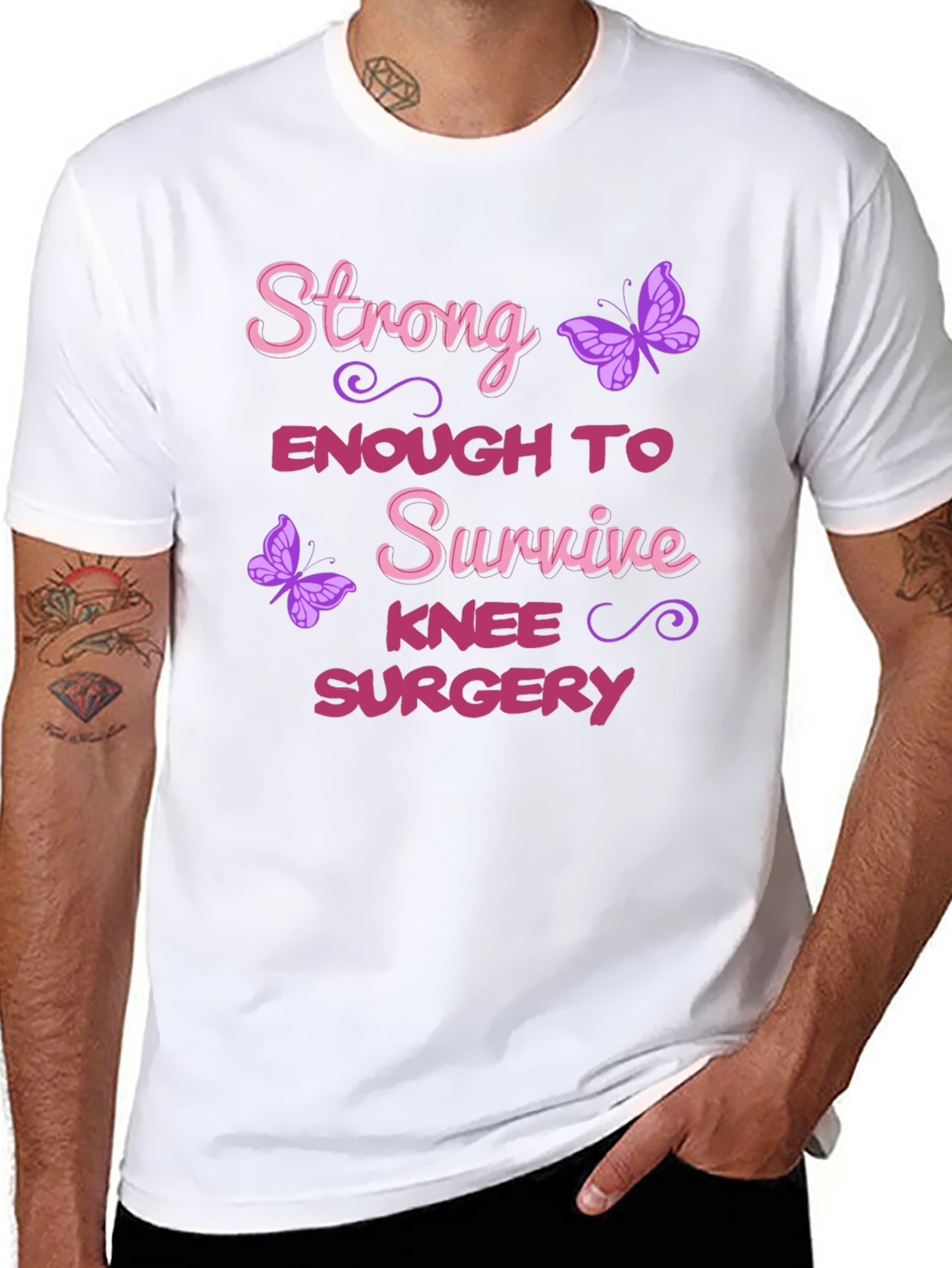 Black Strong Enough Knee Surgery T-Shirt view 8