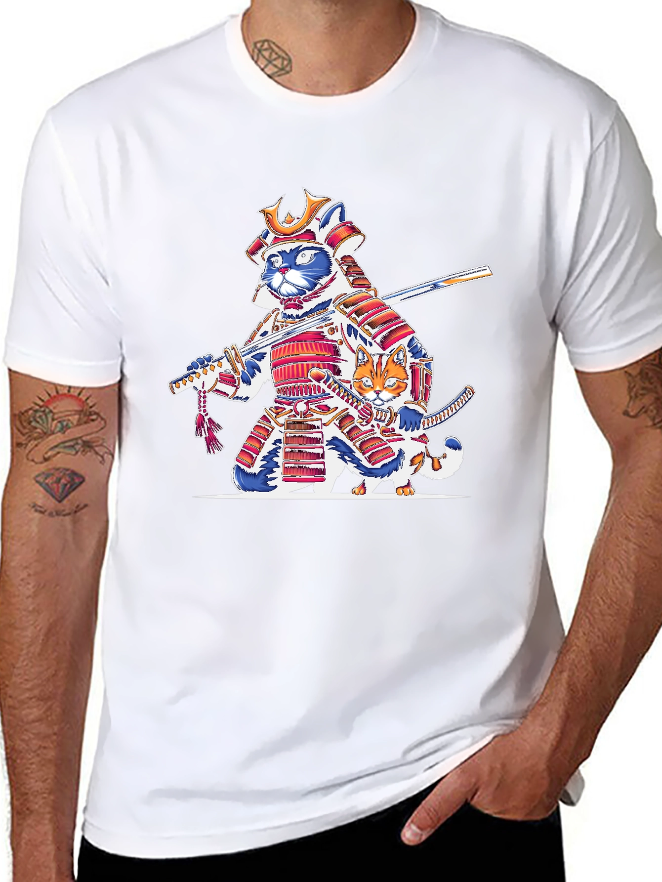 Black Samurai Cat T-Shirt: Feline Warrior Design view 8