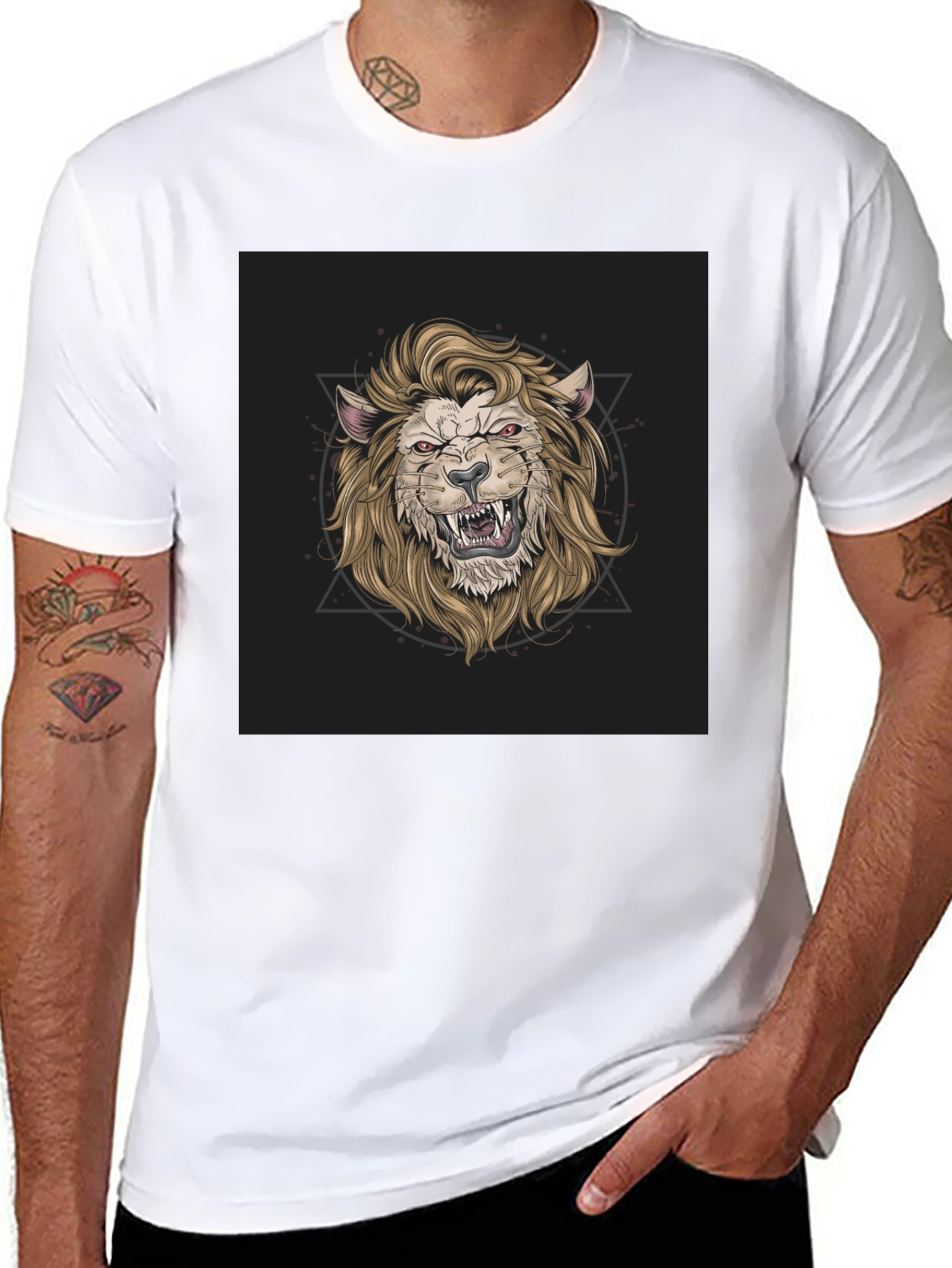 Black Lion Graphic Print Black T-Shirt view 8