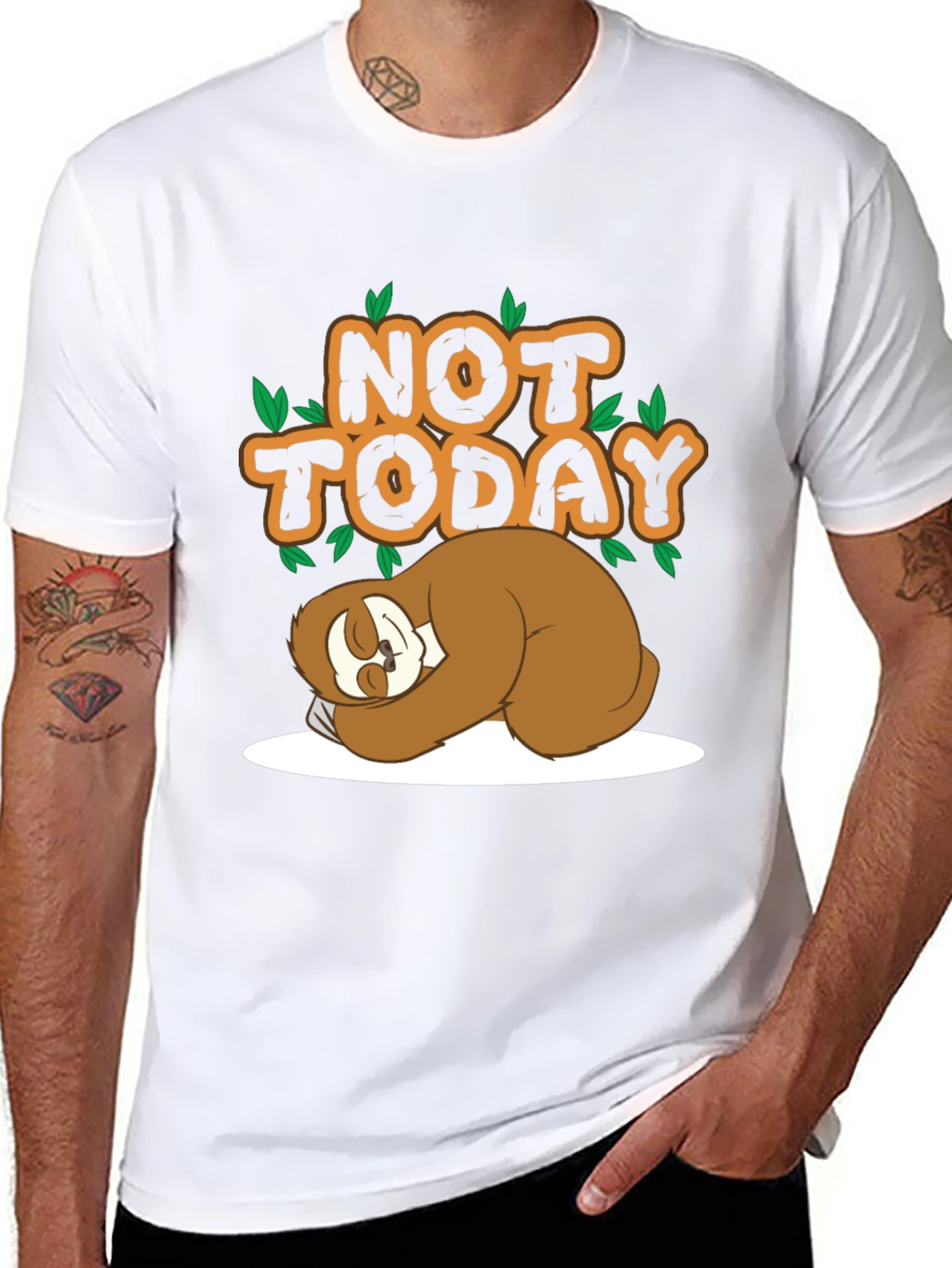 Black Funny Sloth Not Today Black T-Shirt view 8