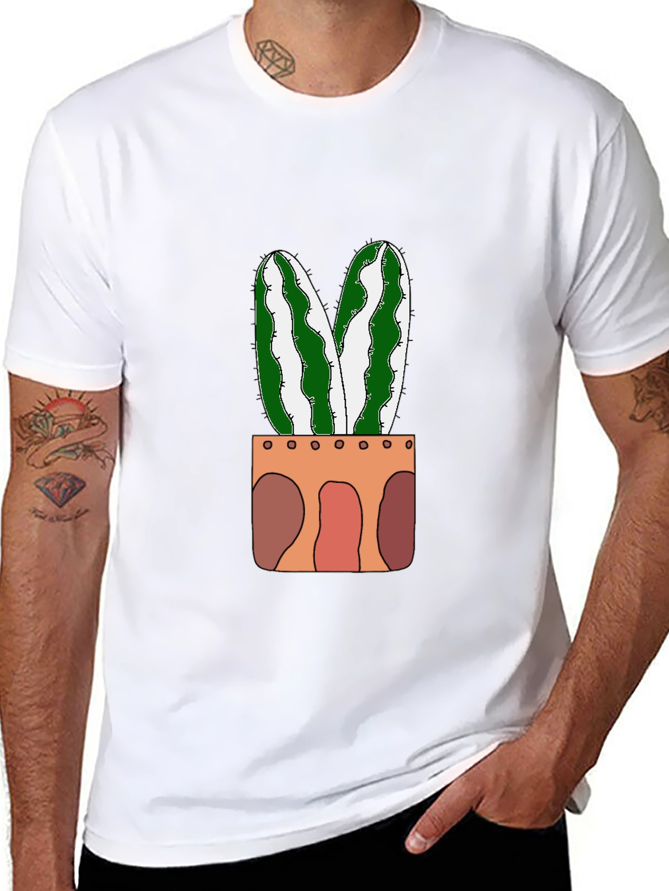 Black Cactus Plant Graphic Tee - Trendy & Unique view 8