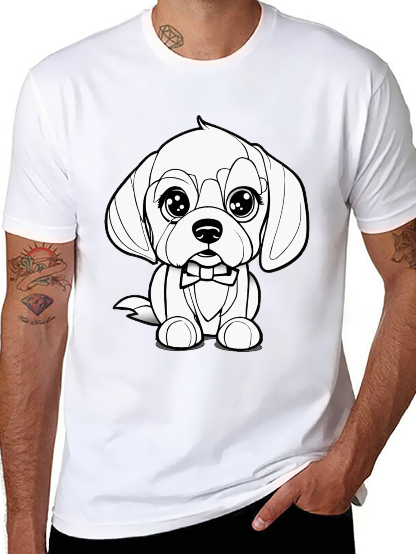 Black Cute Puppy Bowtie Black T-Shirt view 8