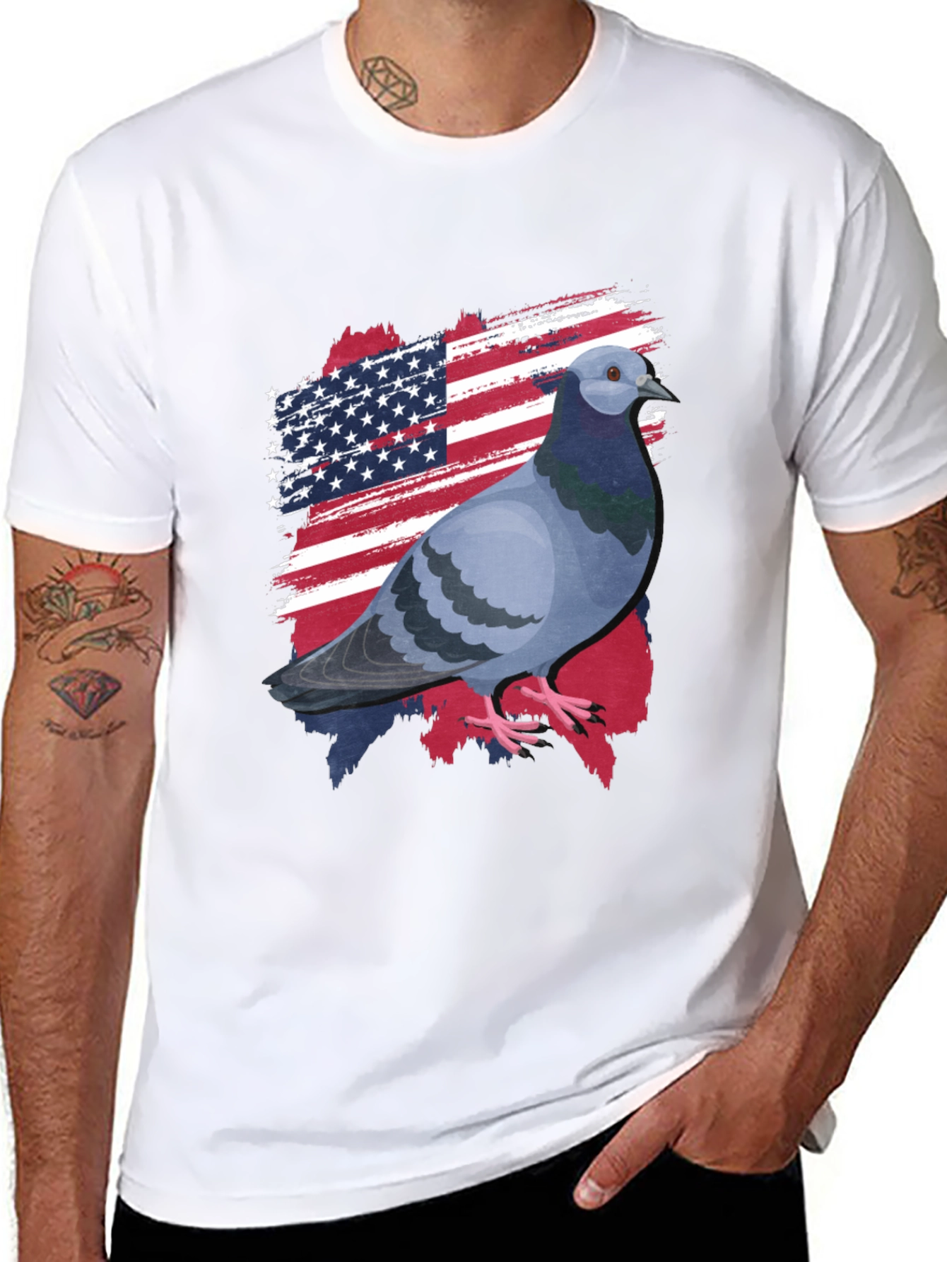 Black Patriotic Pigeon Graphic Tee - American Flag Bird T-Shirt view 8