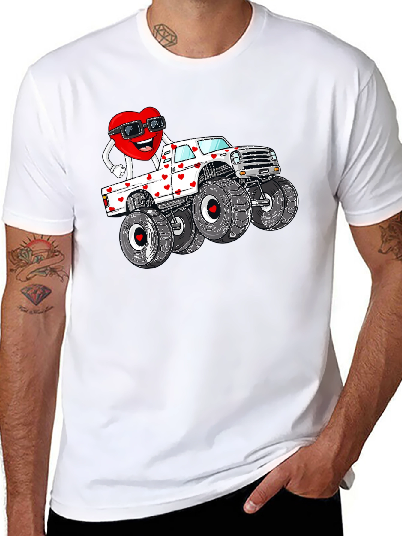Black Monster Truck Valentine's Day Graphic Tee view 8