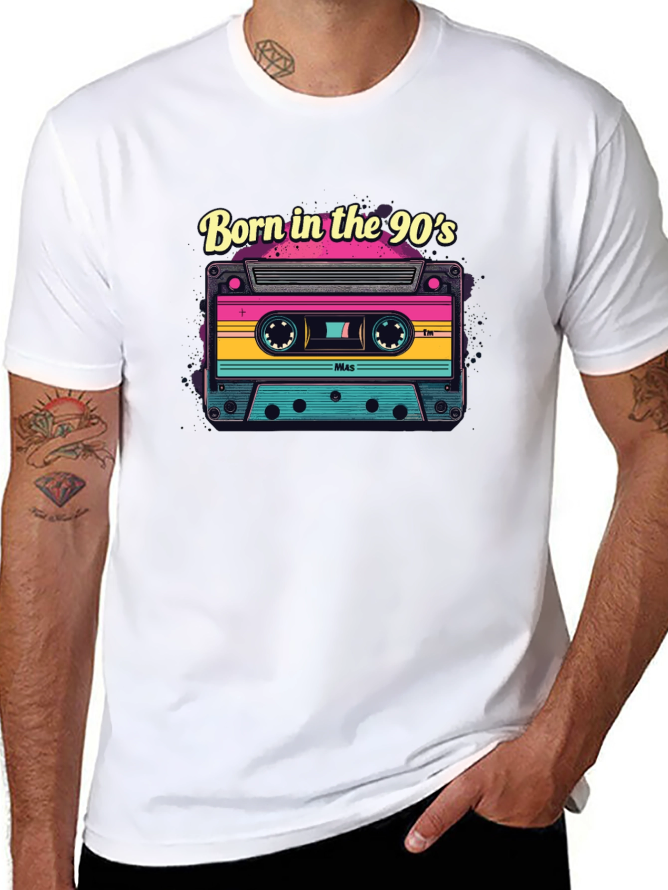 Black Born in the 90s Retro Cassette Tape T-Shirt view 8