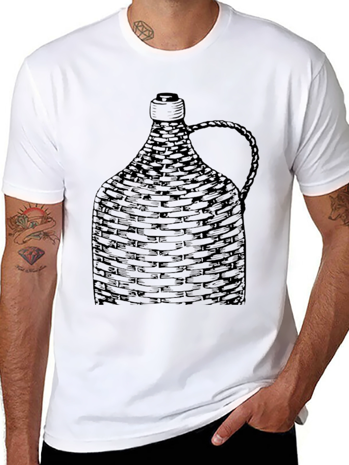 Black Woven Bottle Design Black T-Shirt view 8