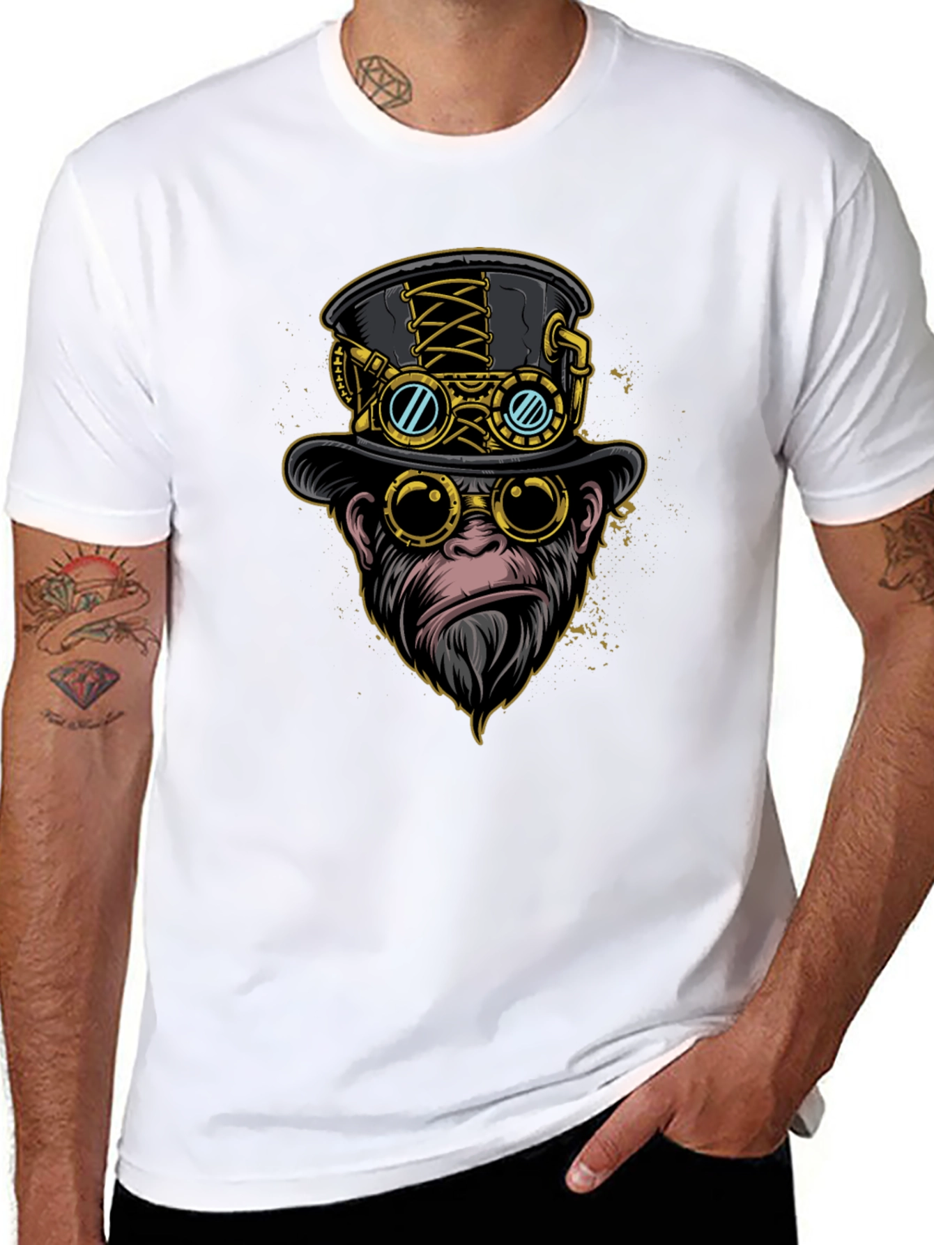 Black Steampunk Monkey Graphic Tee view 8