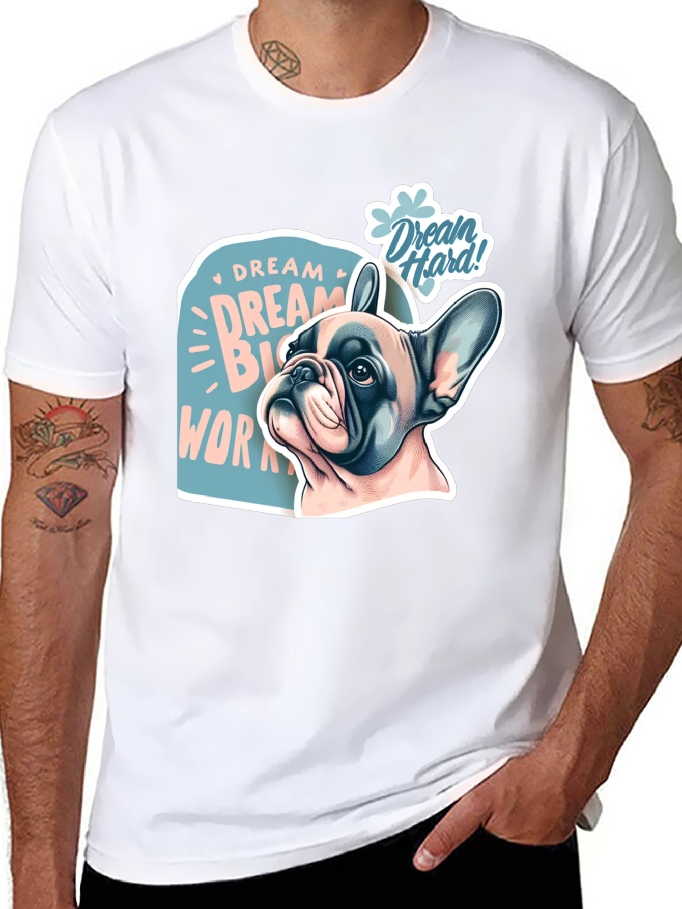 Black Dream Big Work Hard Bulldog Graphic T-Shirt view 8