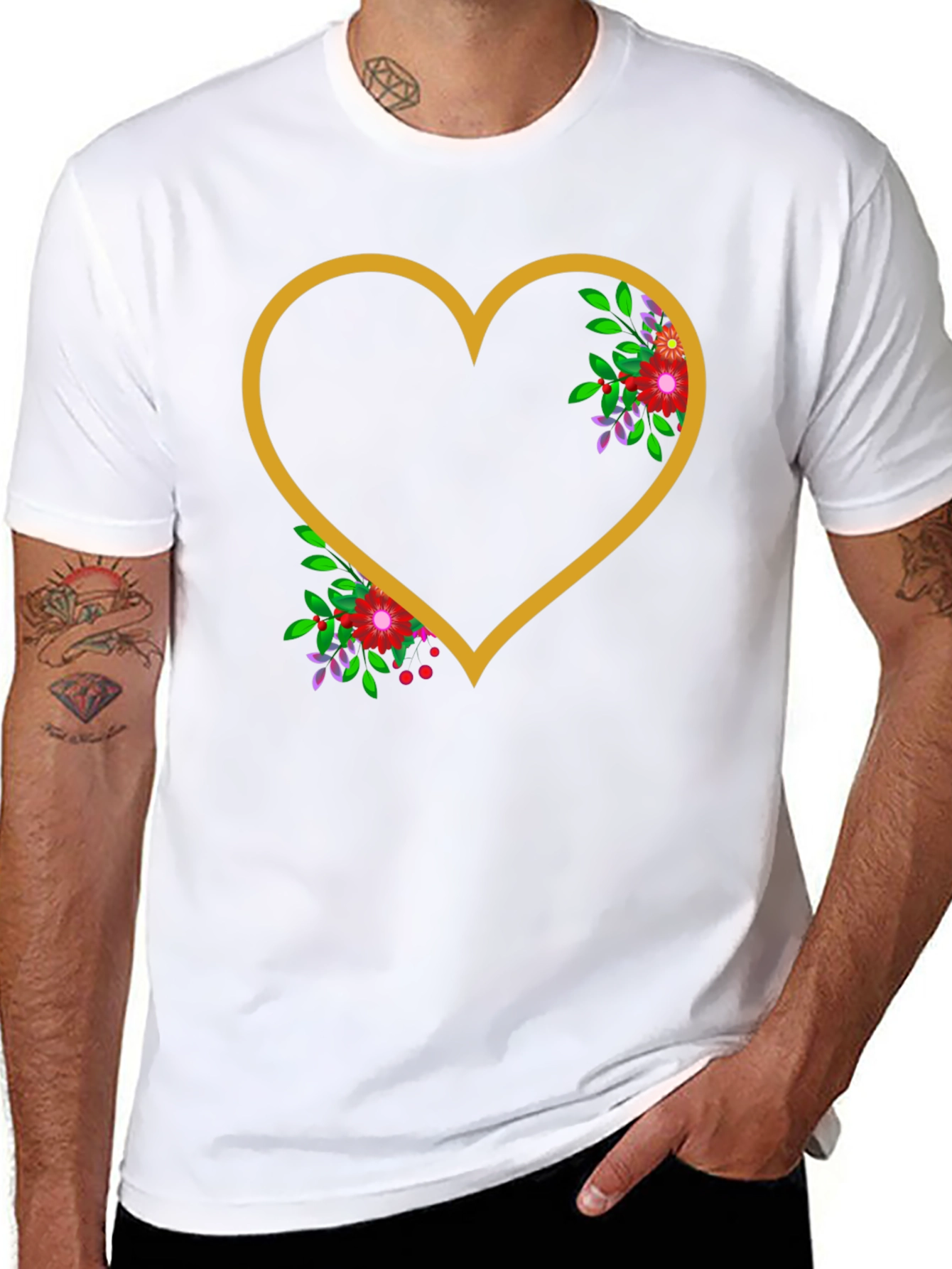 Black Floral Heart Graphic Tee - Stylish Comfort view 8