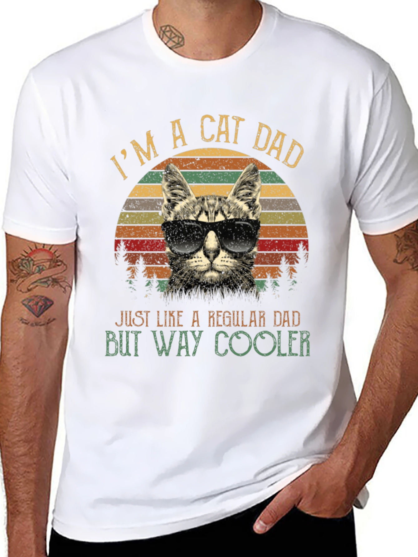 Black Cool Cat Dad T-Shirt - Just Like a Regular Dad, But Way Cooler! view 8