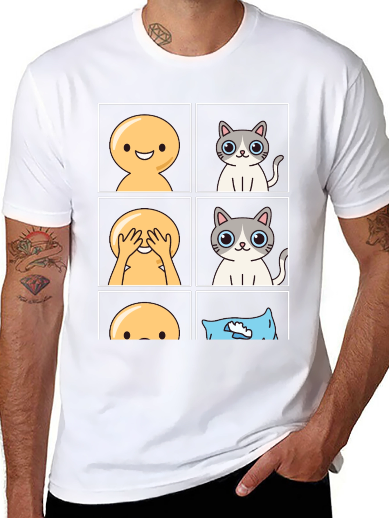Black Peek-a-Boo Emoji Cat T-Shirt view 8