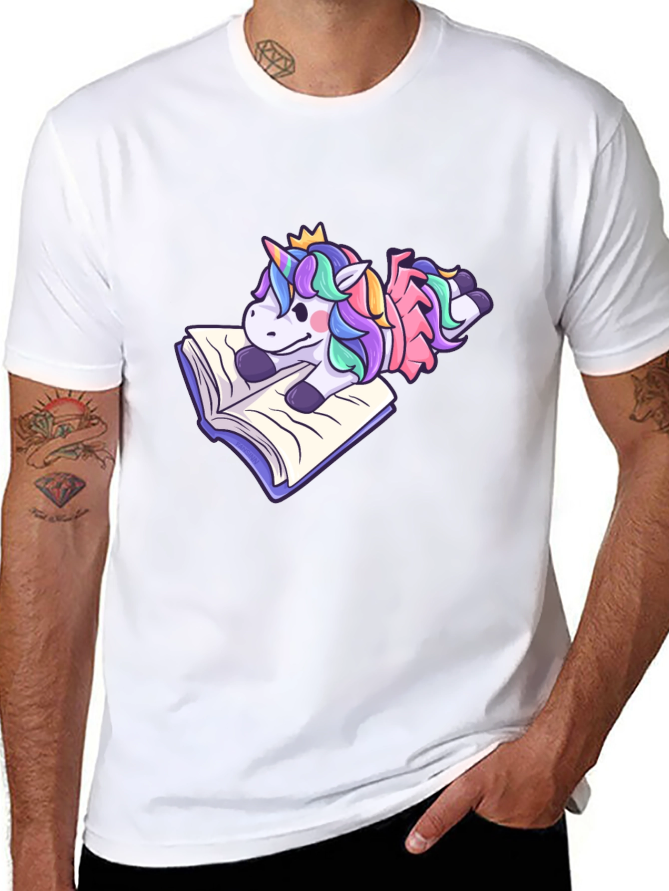 Black Unicorn Reading Book T-Shirt - Cute Cartoon Tee view 8