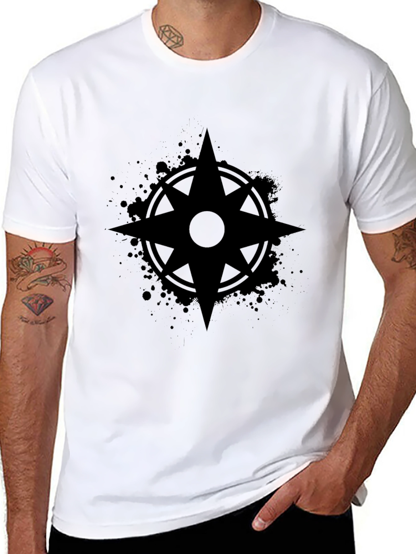 Black Dark Compass Rose Graphic Tee - Stylish Men's T-Shirt view 8
