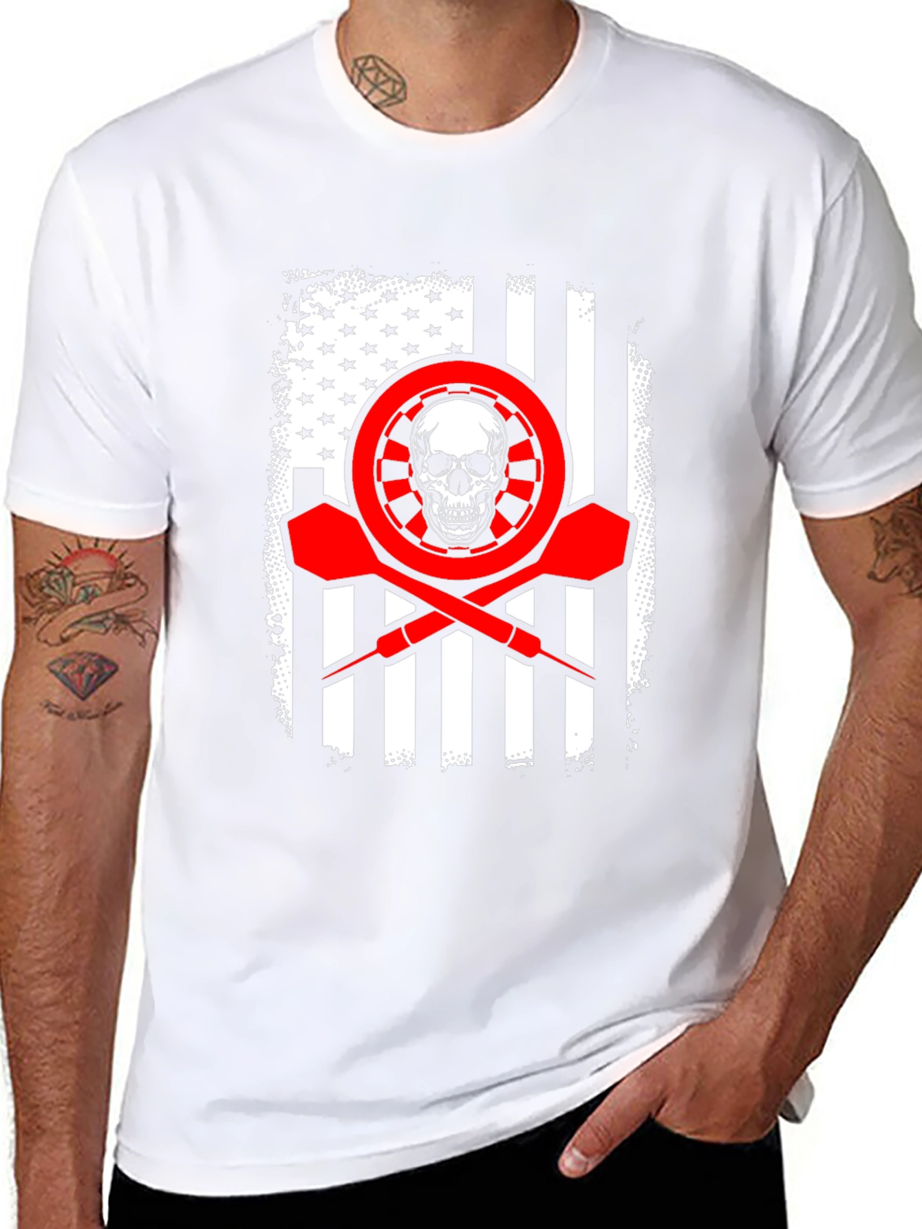 Black Darts Skull Flag T-Shirt - Patriotic Dart Player Tee view 8